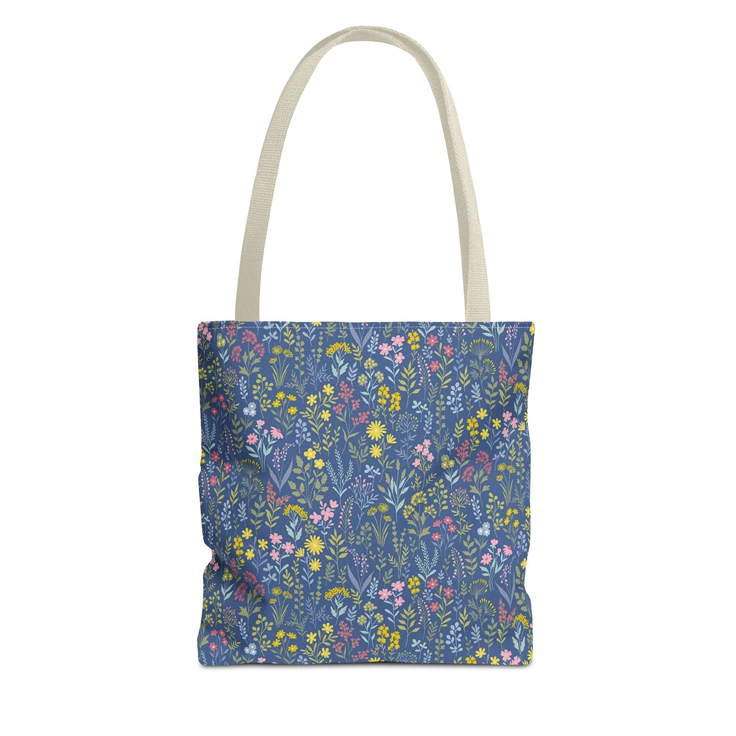 Wildflower Meadow Tote Bag — Blue Floral All-Over Print Eco Tote (summer)