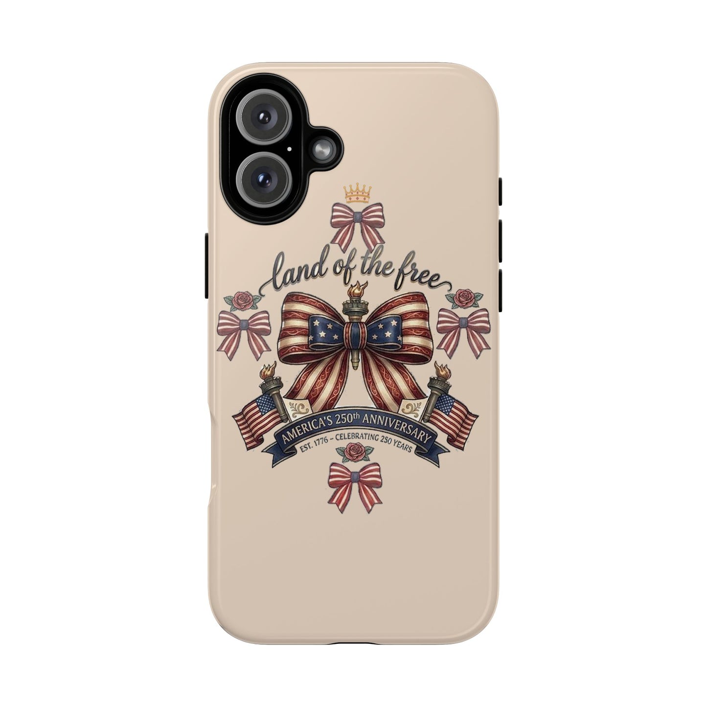 USA 250th ANNIVERSARY "Land of the Free" Tough Phone Case – USA Flag Bow Phone Cover - Trending Novelties & Gifts