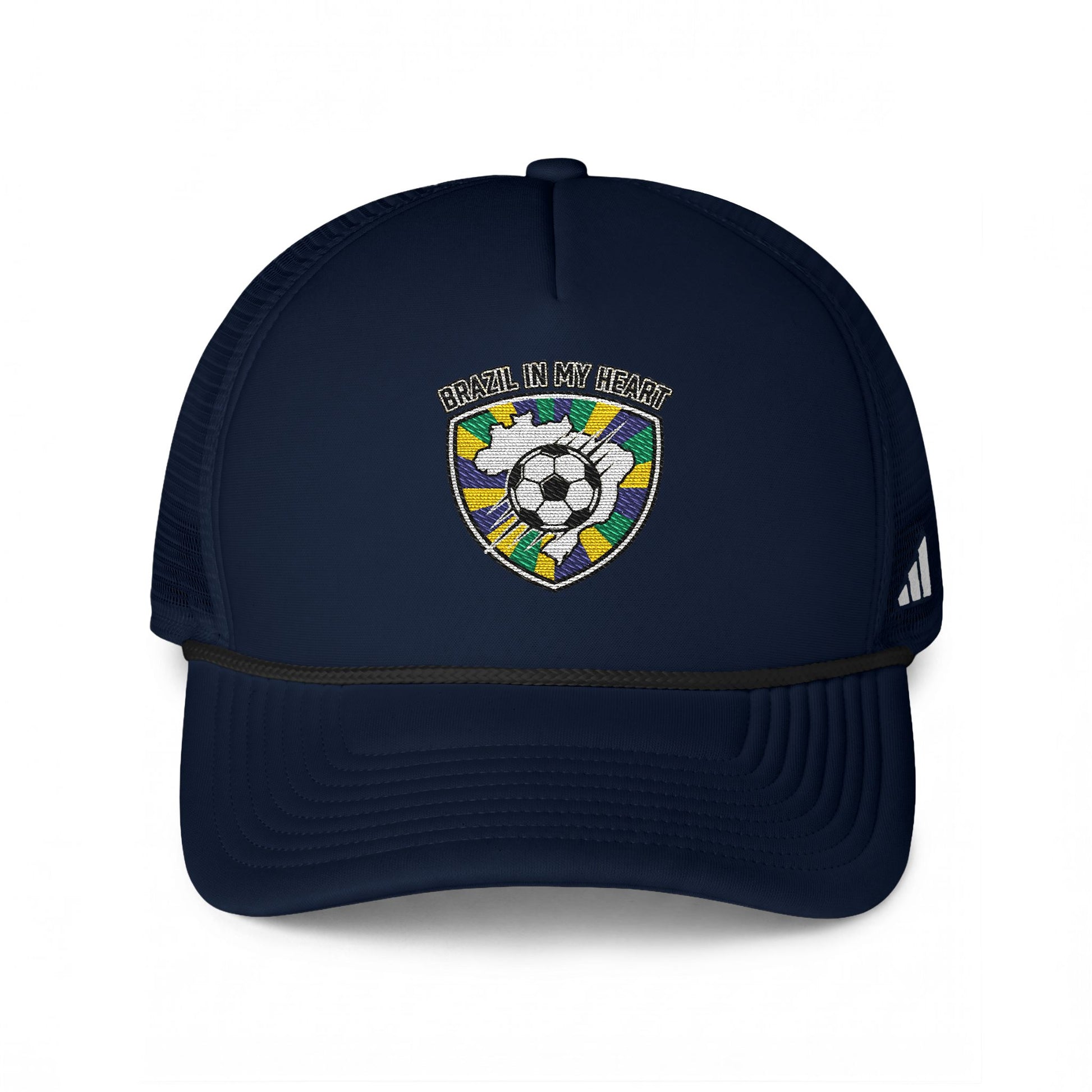 Soccer Crest Trucker Hat — Embroidered Ball Shield Cap - Trending Novelties & Gifts