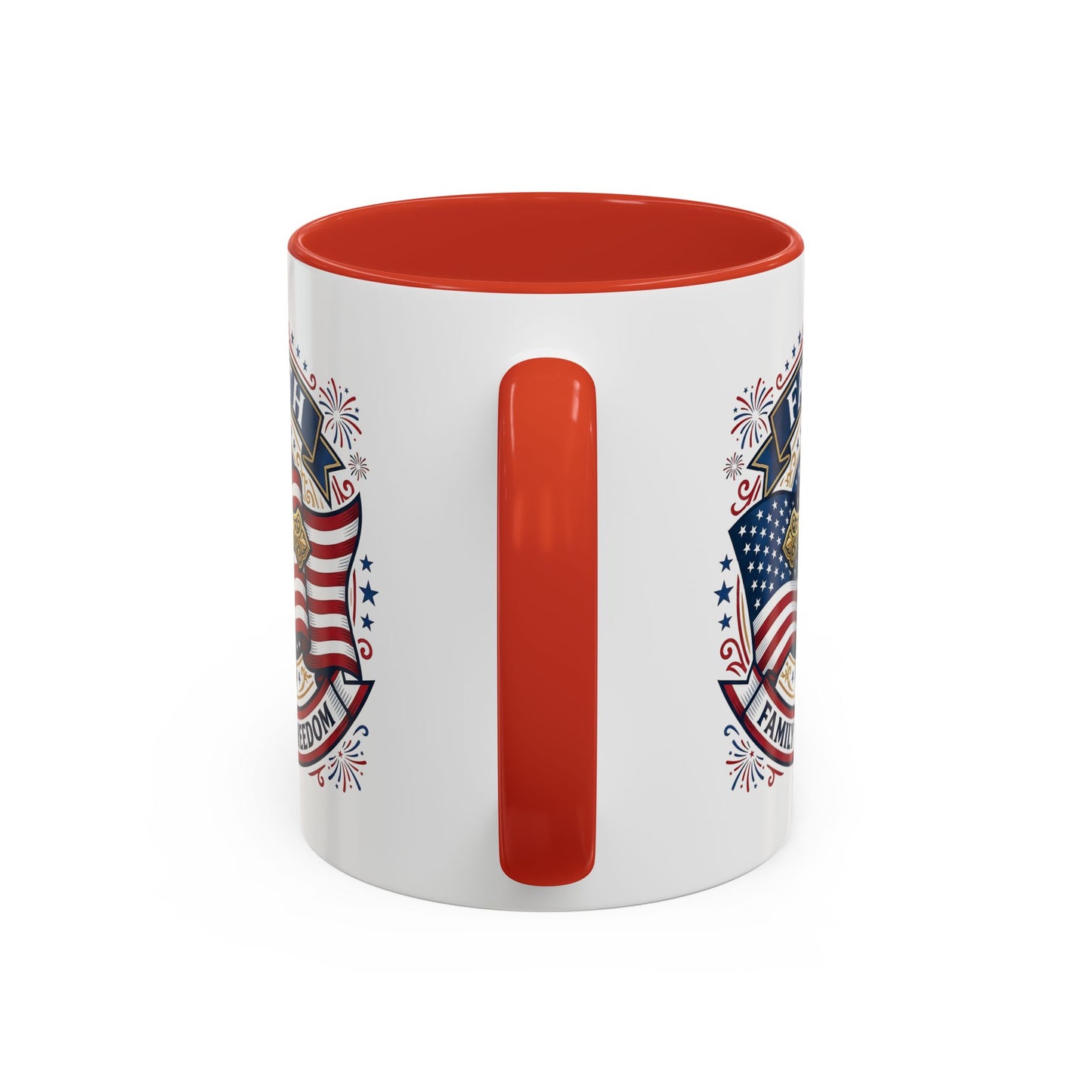Faith, Family & Freedom Accent Coffee Mug — Patriotic Cross Mug  (USA 250th)