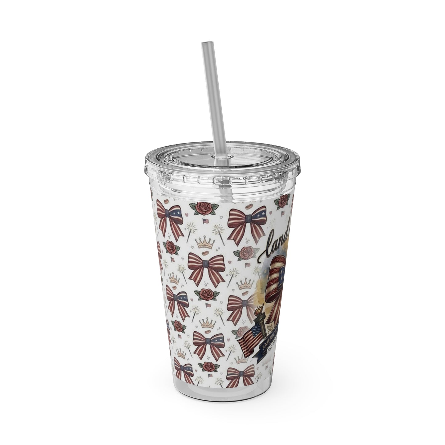 USA 250th ANNIVERSARY 16oz Tumbler with Straw | Patriotic 'Land of the Free' 16oz Tumbler with Straw - Trending Novelties & Gifts
