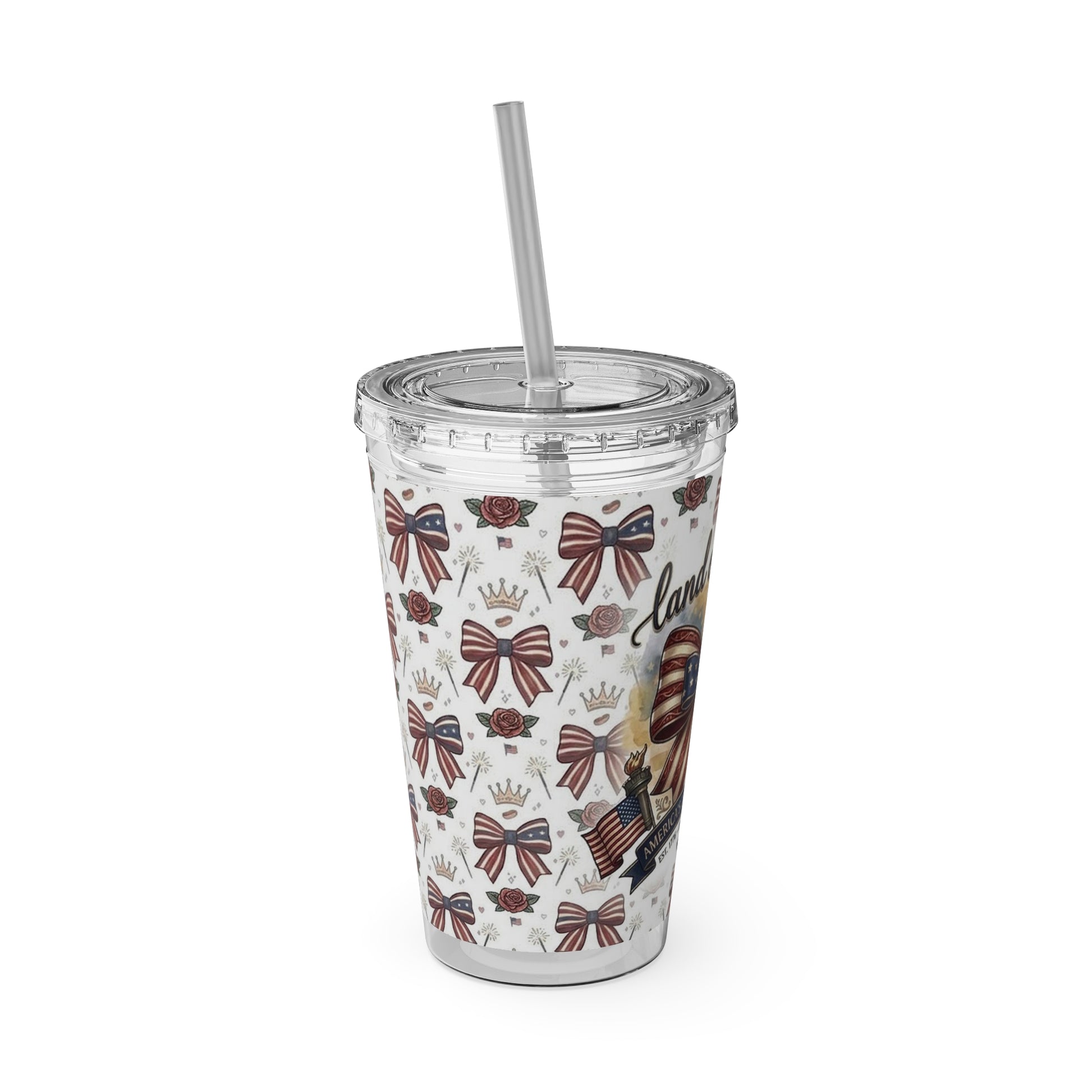 USA 250th ANNIVERSARY 16oz Tumbler with Straw | Patriotic 'Land of the Free' 16oz Tumbler with Straw - Trending Novelties & Gifts
