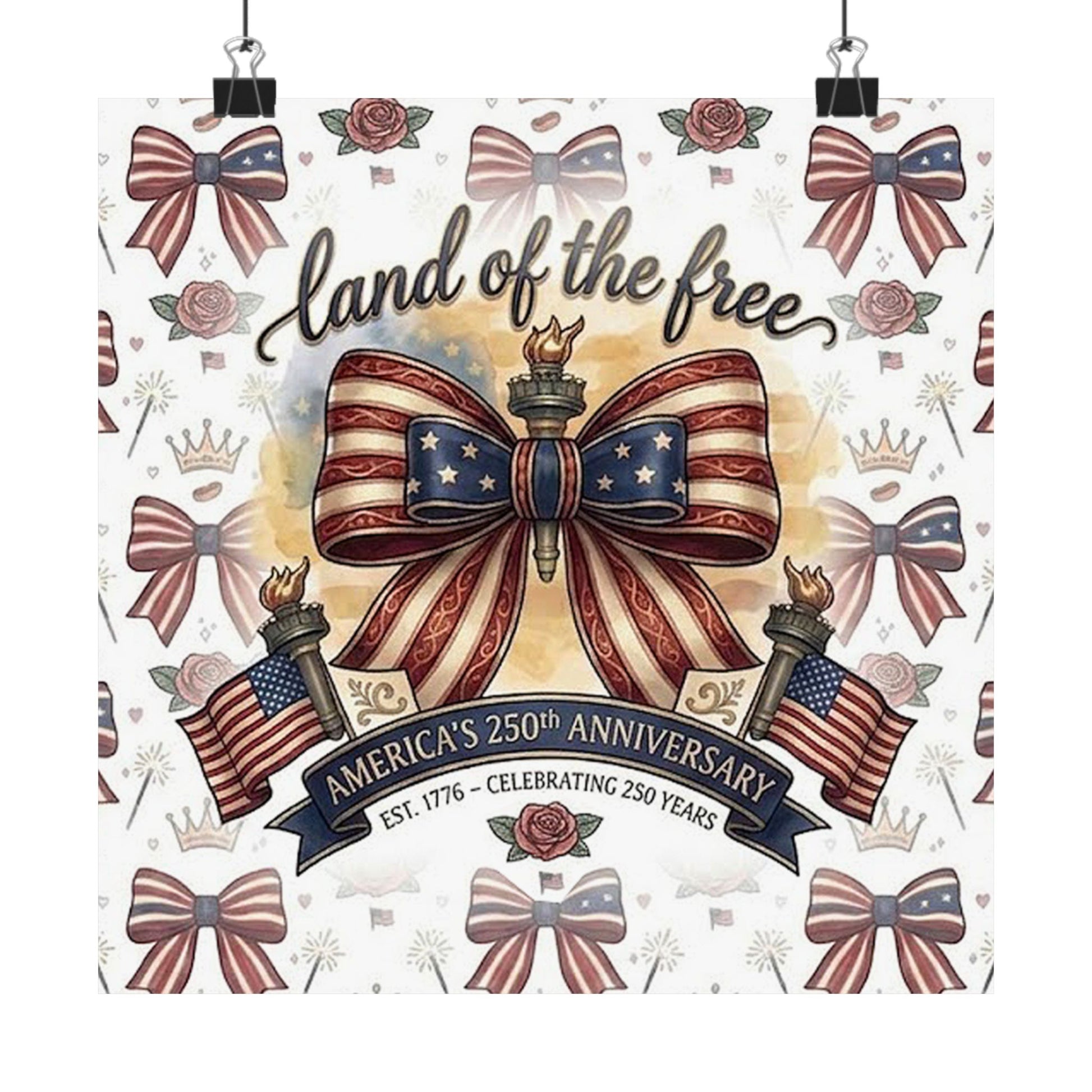 Land of the Free Patriotic Matte Poster — USA 250th Anniversary Bow Wall Art - Trending Novelties & Gifts