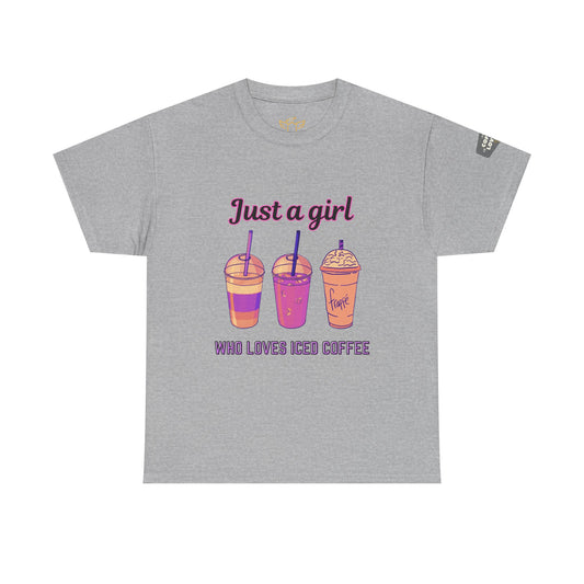Coffee Lover Cotton Tee - Just a Girl Who Loves Iced Coffee