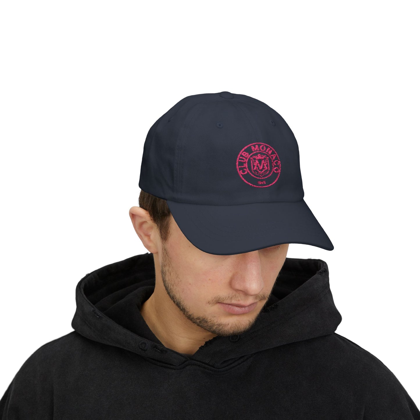 Club Monaco Embroidered Dad Cap — Classic White Baseball Hat (EM)