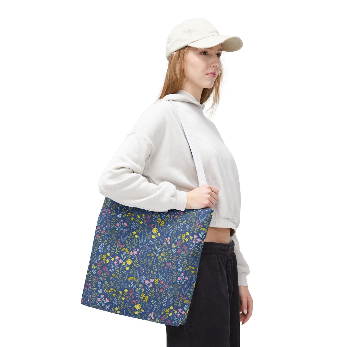 Wildflower Meadow Tote Bag — Blue Floral All-Over Print Eco Tote (summer)