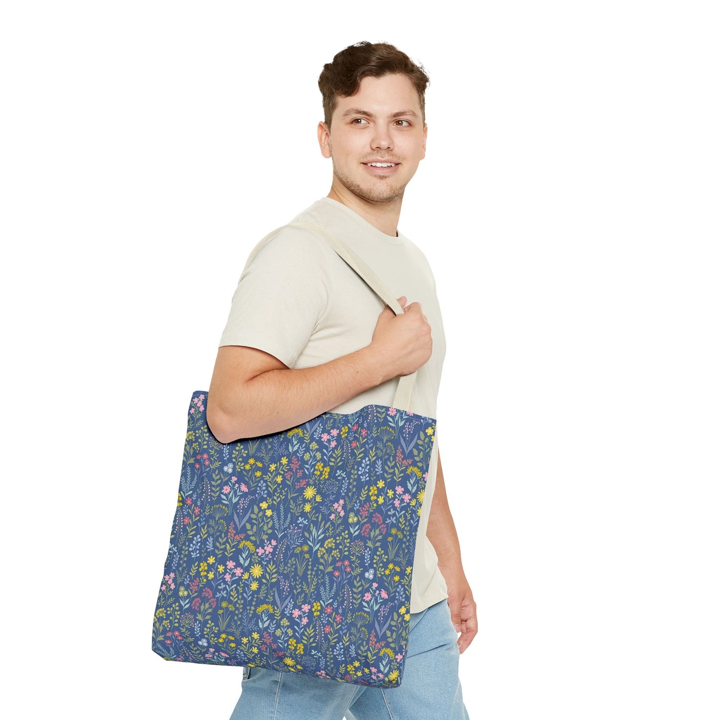 Wildflower Meadow Tote Bag — Blue Floral All-Over Print Eco Tote (summer)