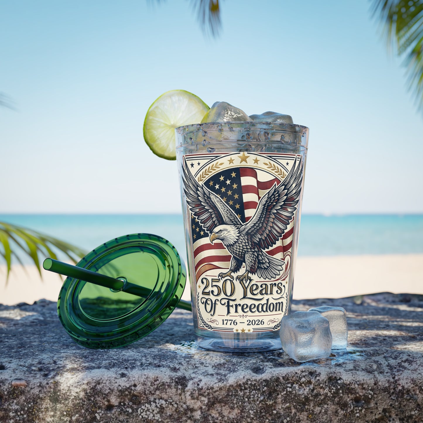 USA 250th ANNIVERSARY - Patriotic Eagle Tumbler 16oz – "250 Years of Freedom" USA Flag Straw Cup - Trending Novelties & Gifts