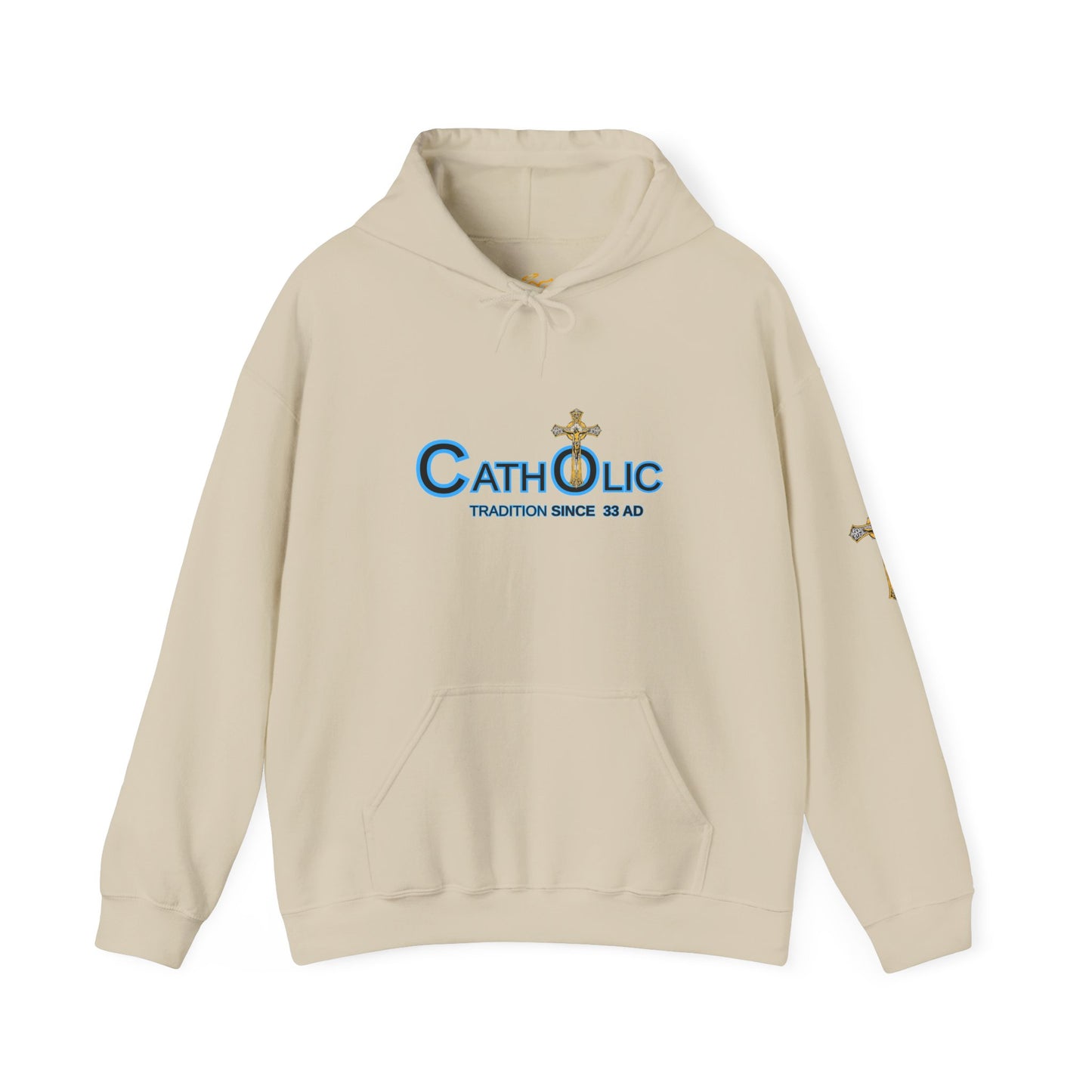 Catholic Hoodie - "Catholic: Tradition Since 33 AD" Pullover with Cross Accent (CT)
