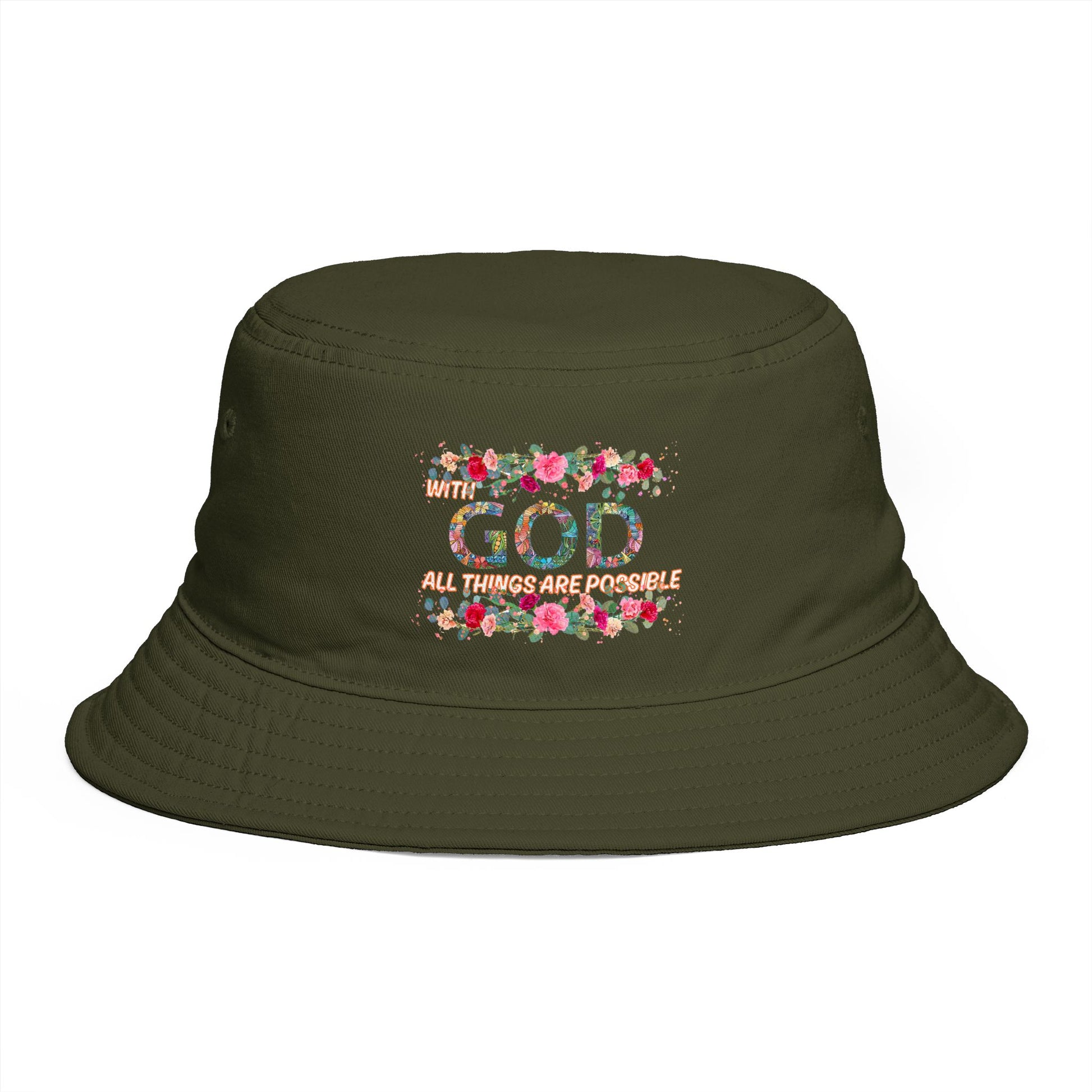 Floral Bucket Hat - With GOD all things are possible. Summer Hat - Trending Novelties & Gifts
