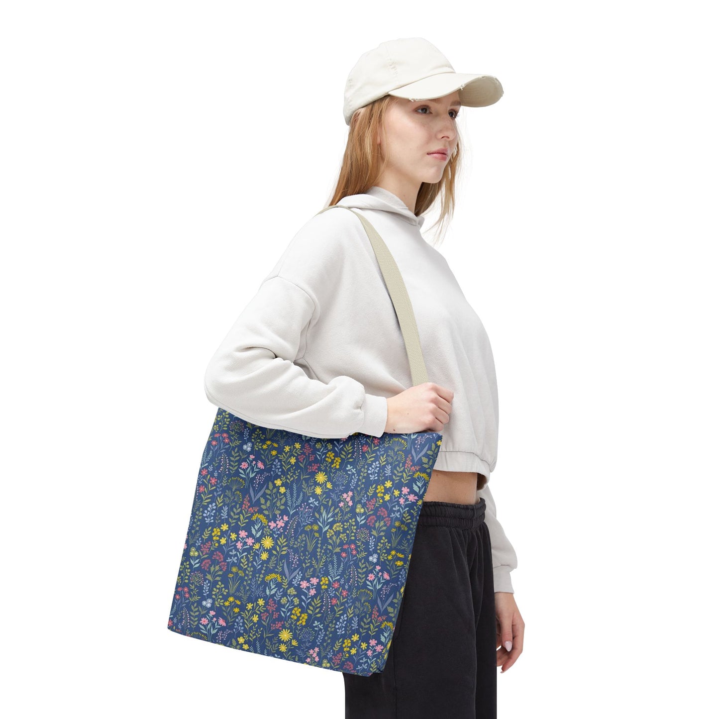 Wildflower Meadow Tote Bag — Blue Floral All-Over Print Eco Tote (summer)