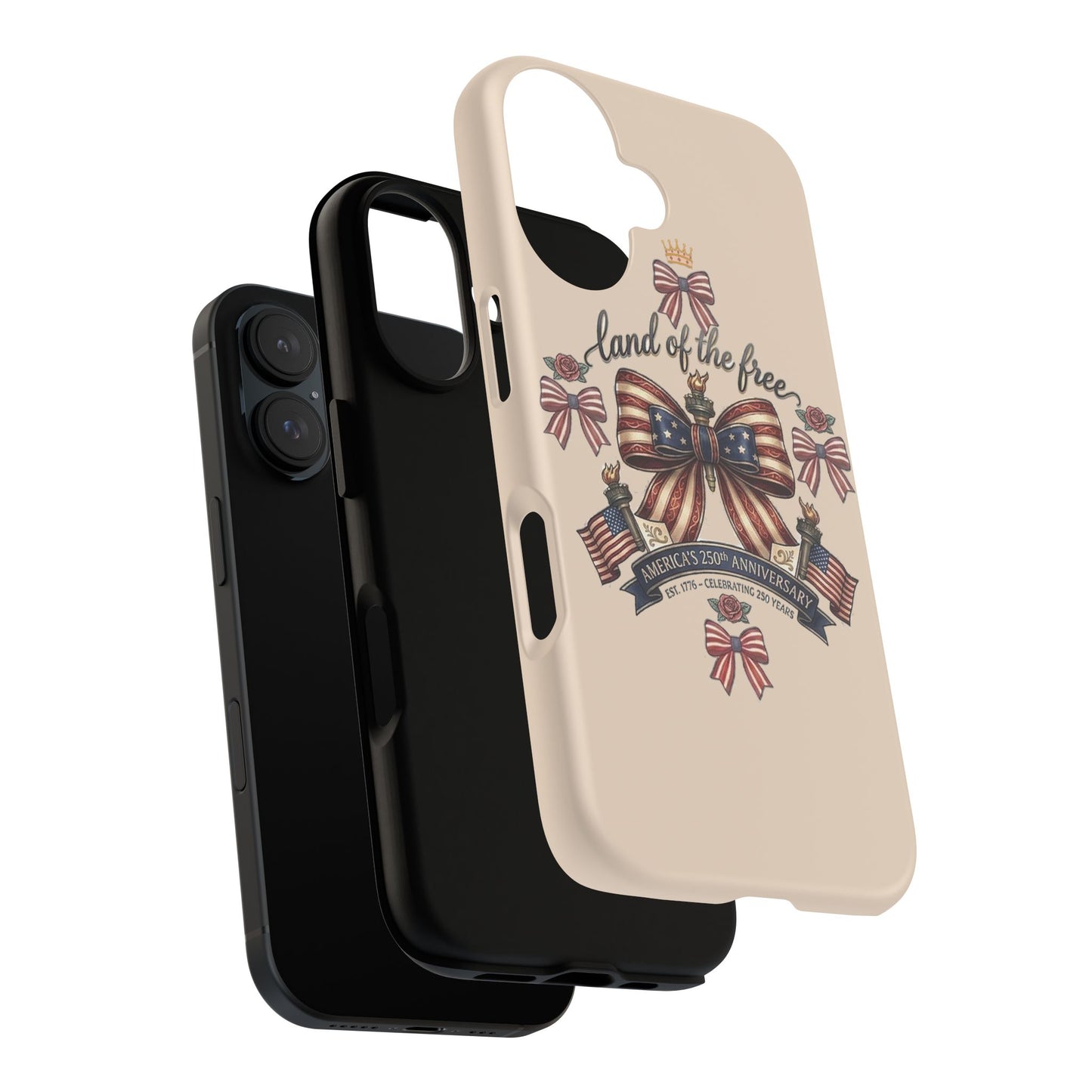 USA 250th ANNIVERSARY "Land of the Free" Tough Phone Case – USA Flag Bow Phone Cover - Trending Novelties & Gifts
