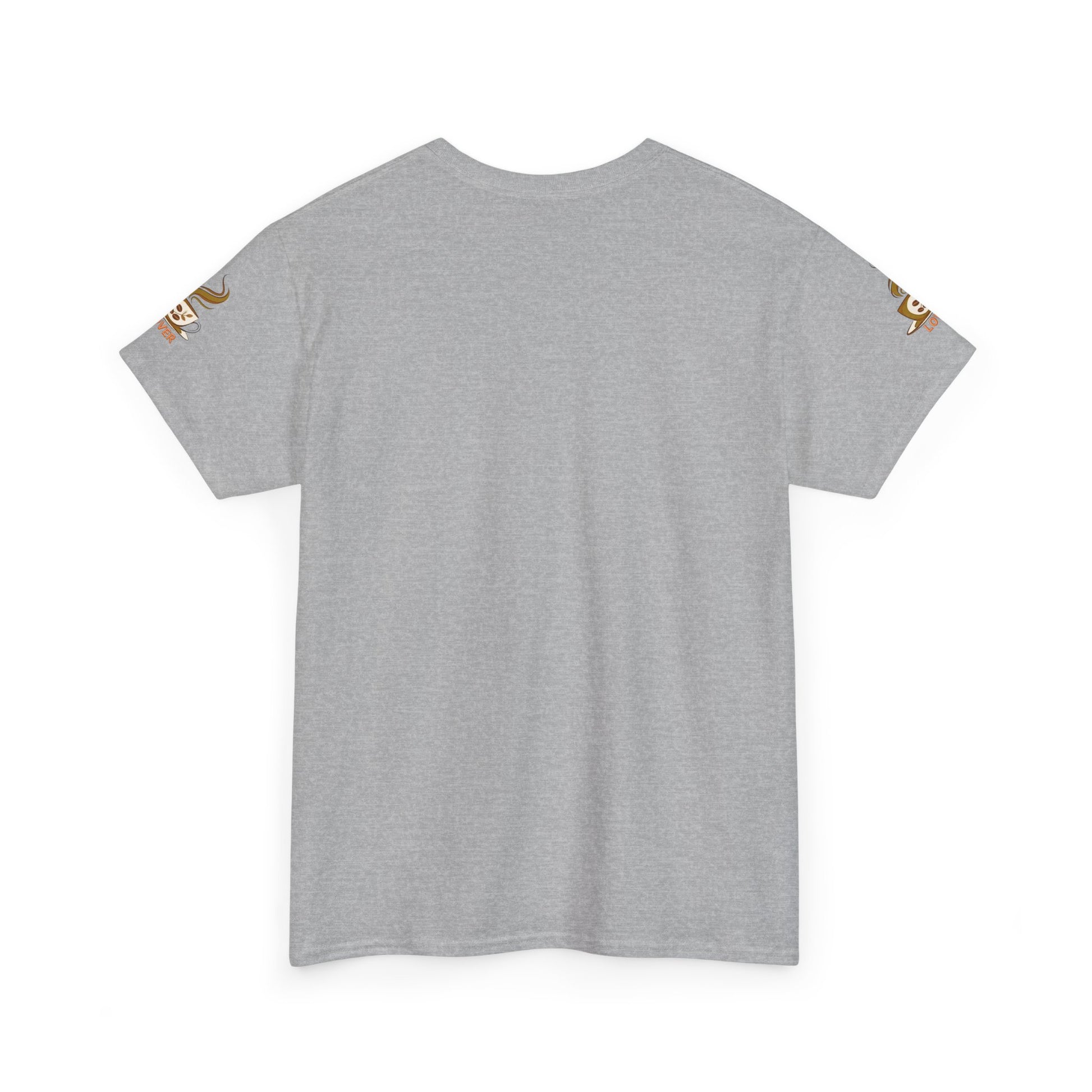 COFFEE LOVERS Cotton Tee - Coffee Makes Everything Better, Gray t-shirt with gold accents on a white background