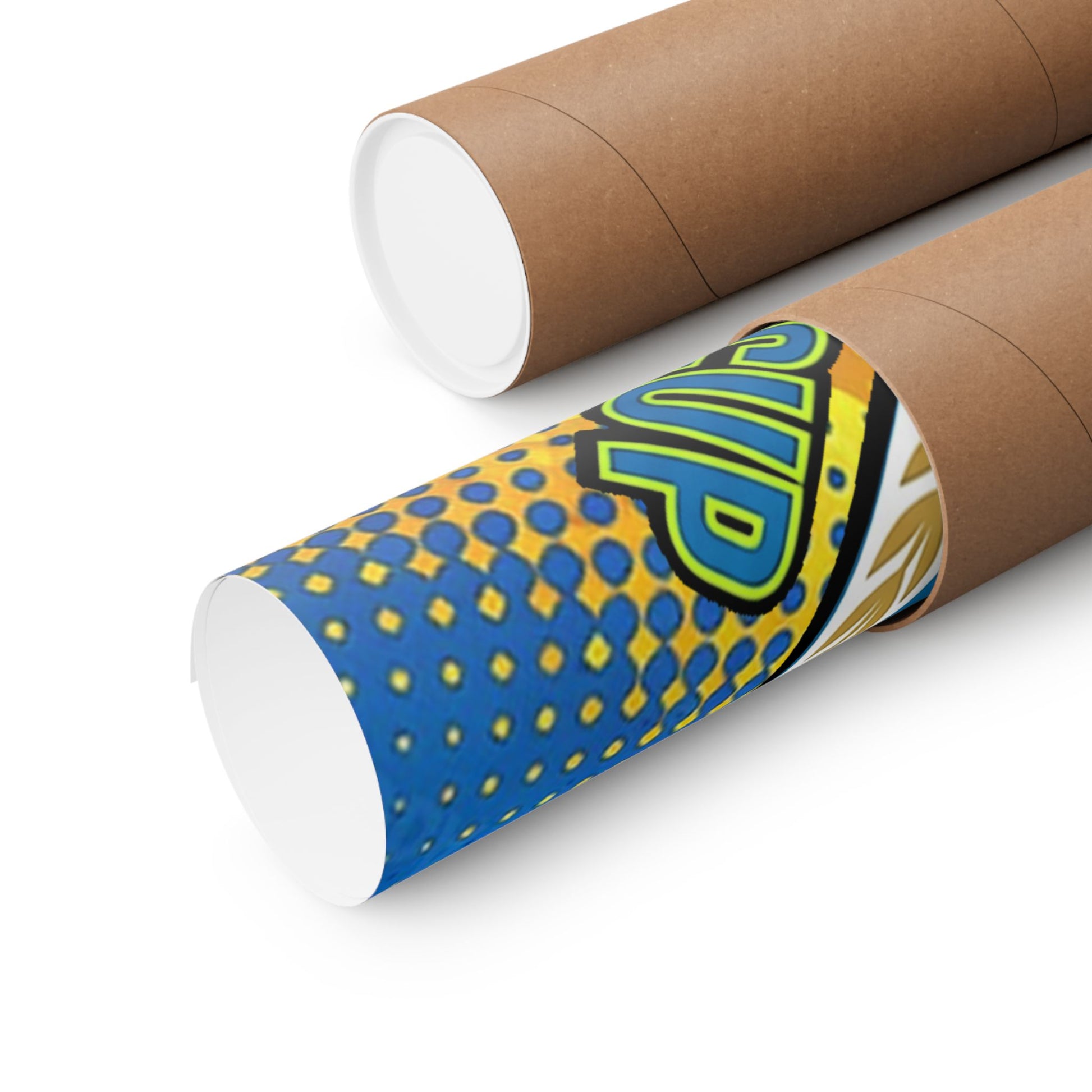 Cardboard tube with colorful wrapping on a white background