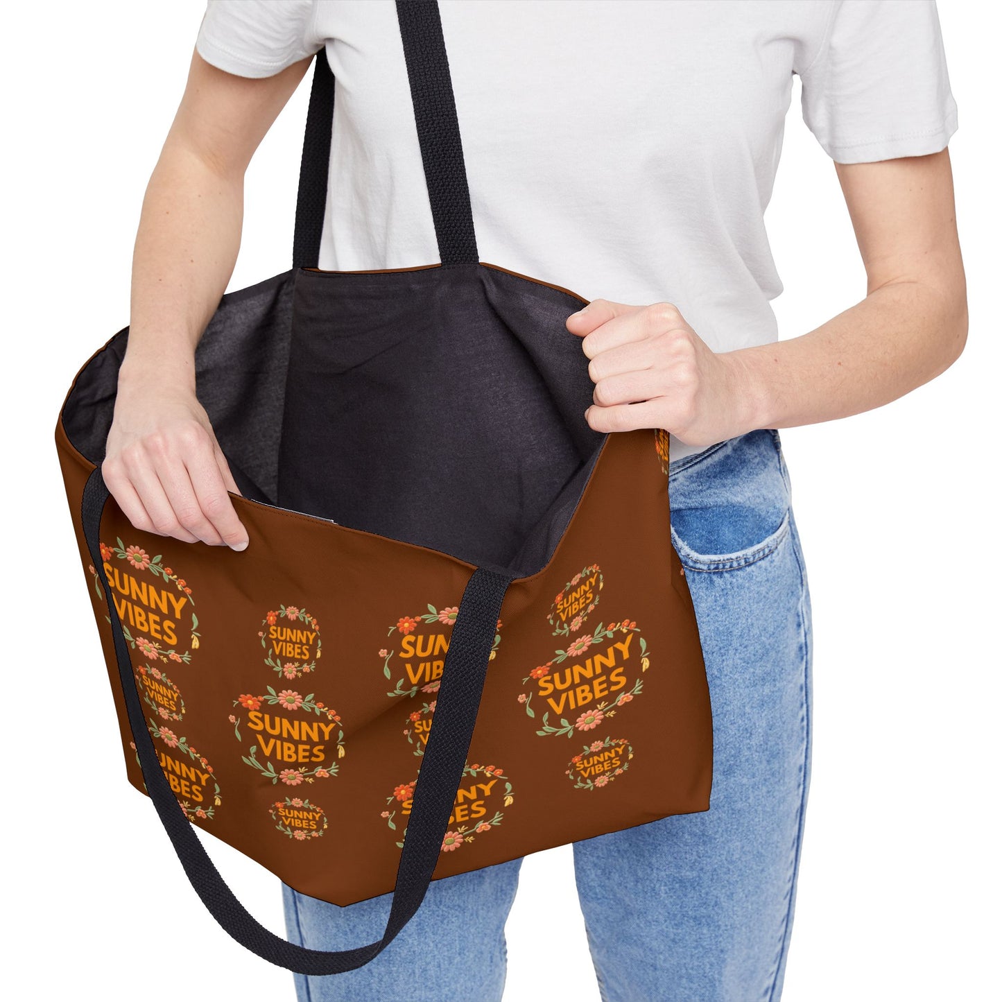 Summer Weekender Tote Bag — "Sunny Vibes" All Over Floral Canvas Beach & Travel Tote - Trending Novelties & Gifts