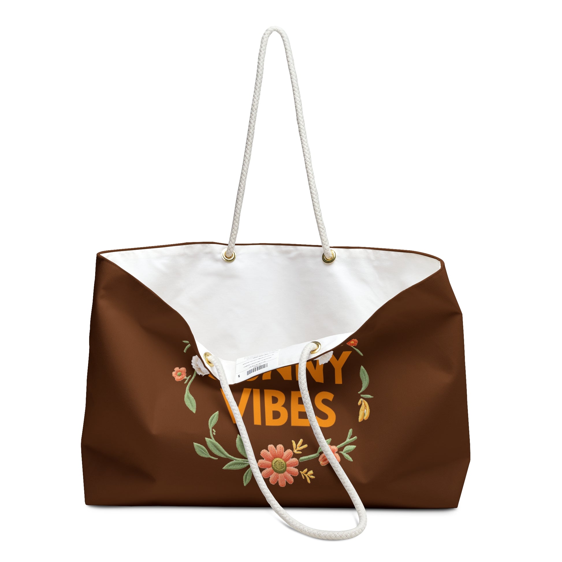 Sunny Vibes Floral Weekender Bag — Brown Travel Tote for Beach, Summer Getaways & Gifts - Trending Novelties & Gifts