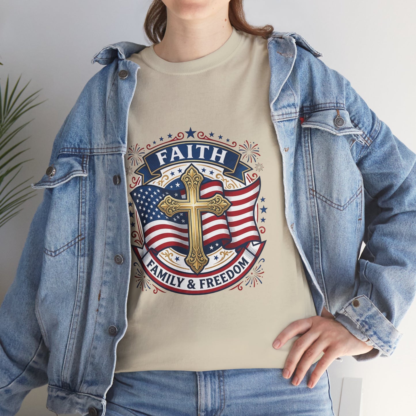 Faith, Family & Freedom Tee (USA 250th) — Patriotic Cross American Flag T-Shirt