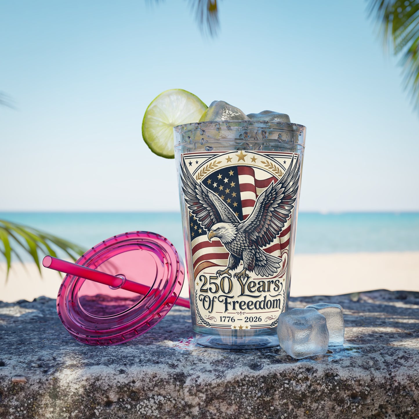 USA 250th ANNIVERSARY - Patriotic Eagle Tumbler 16oz – "250 Years of Freedom" USA Flag Straw Cup - Trending Novelties & Gifts
