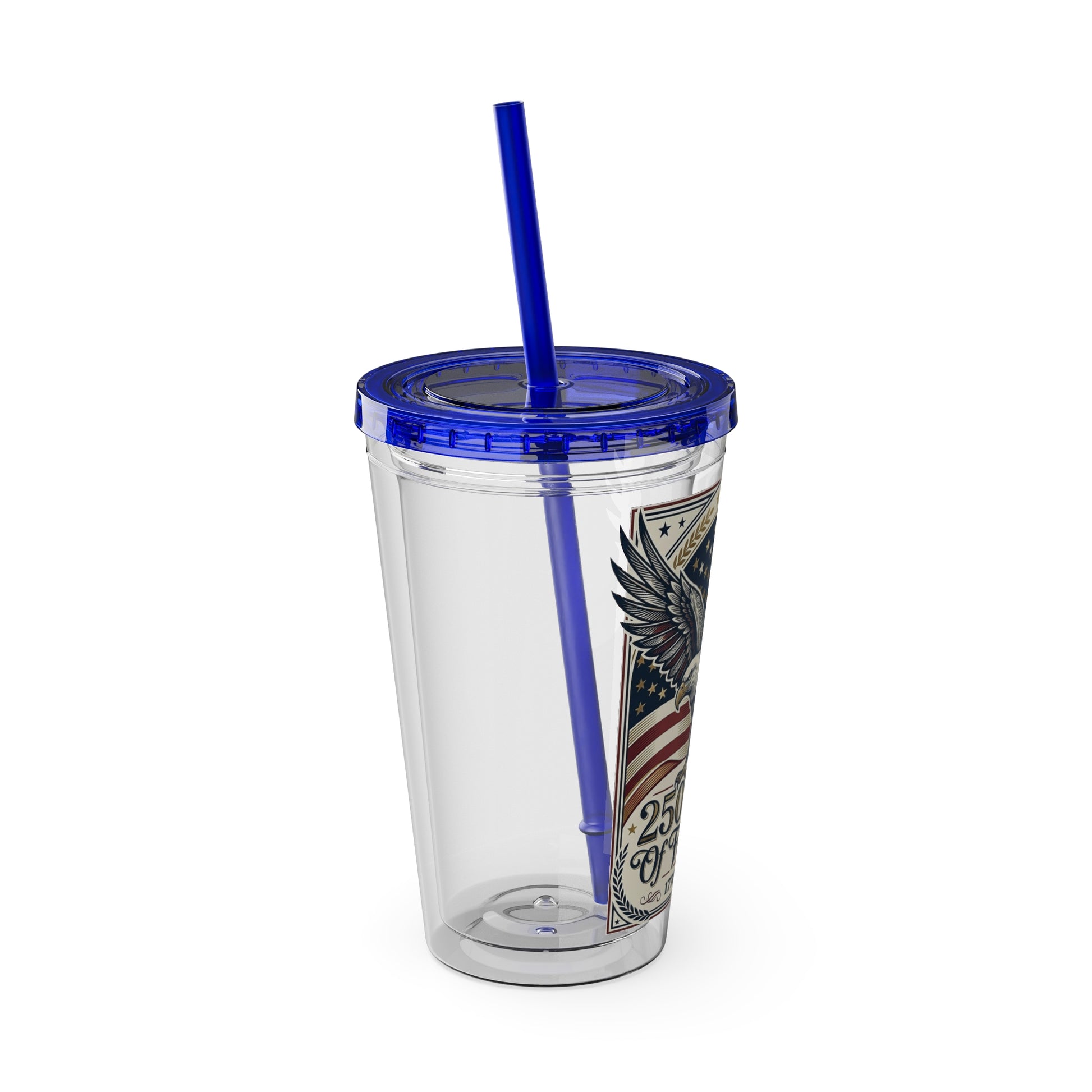 USA 250th ANNIVERSARY - Patriotic Eagle Tumbler 16oz – "250 Years of Freedom" USA Flag Straw Cup - Trending Novelties & Gifts