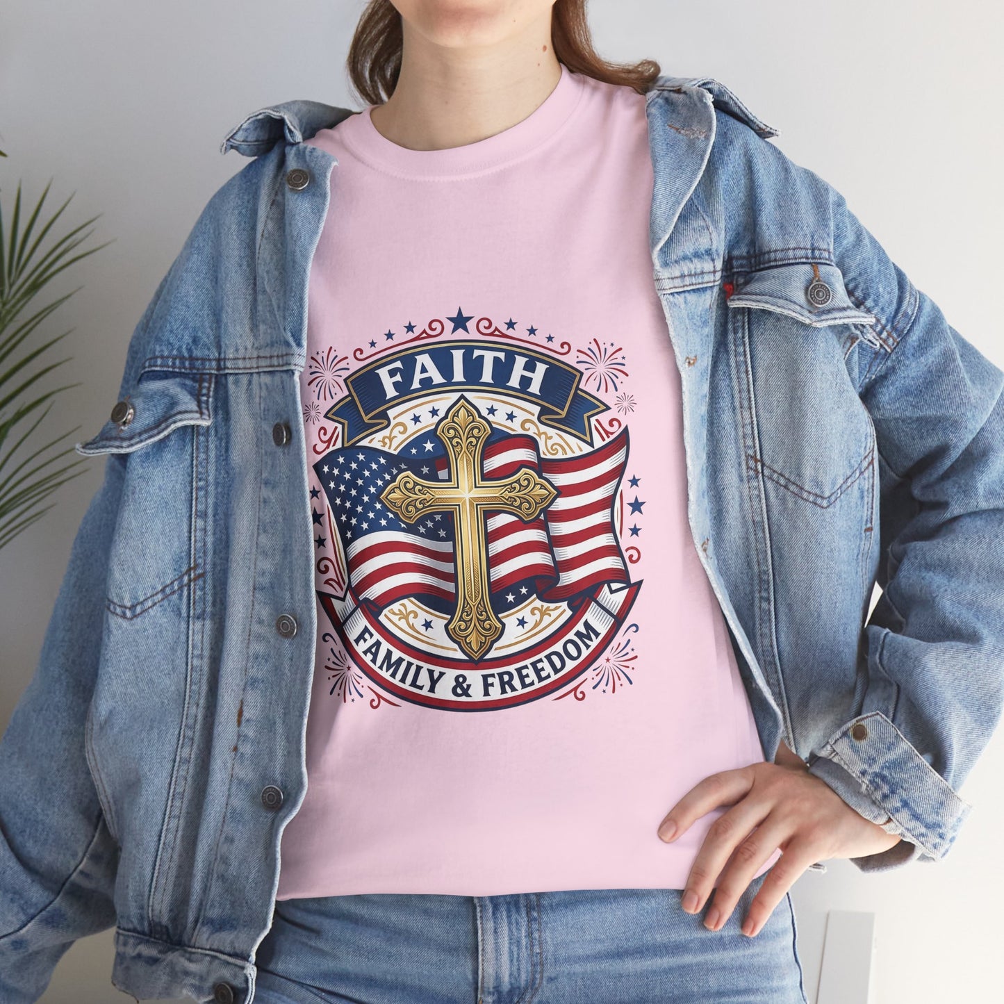 Faith, Family & Freedom Tee (USA 250th) — Patriotic Cross American Flag T-Shirt