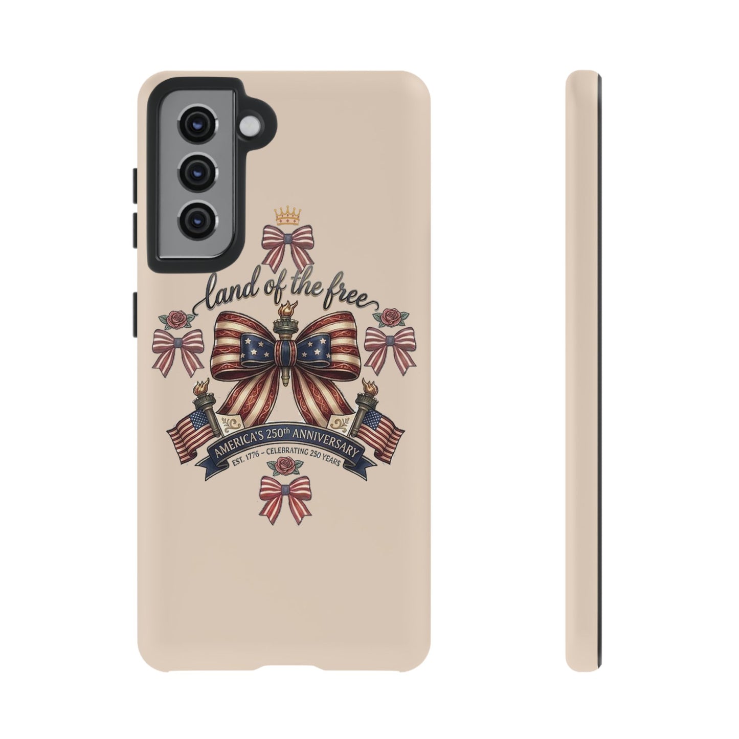USA 250th ANNIVERSARY "Land of the Free" Tough Phone Case – USA Flag Bow Phone Cover - Trending Novelties & Gifts