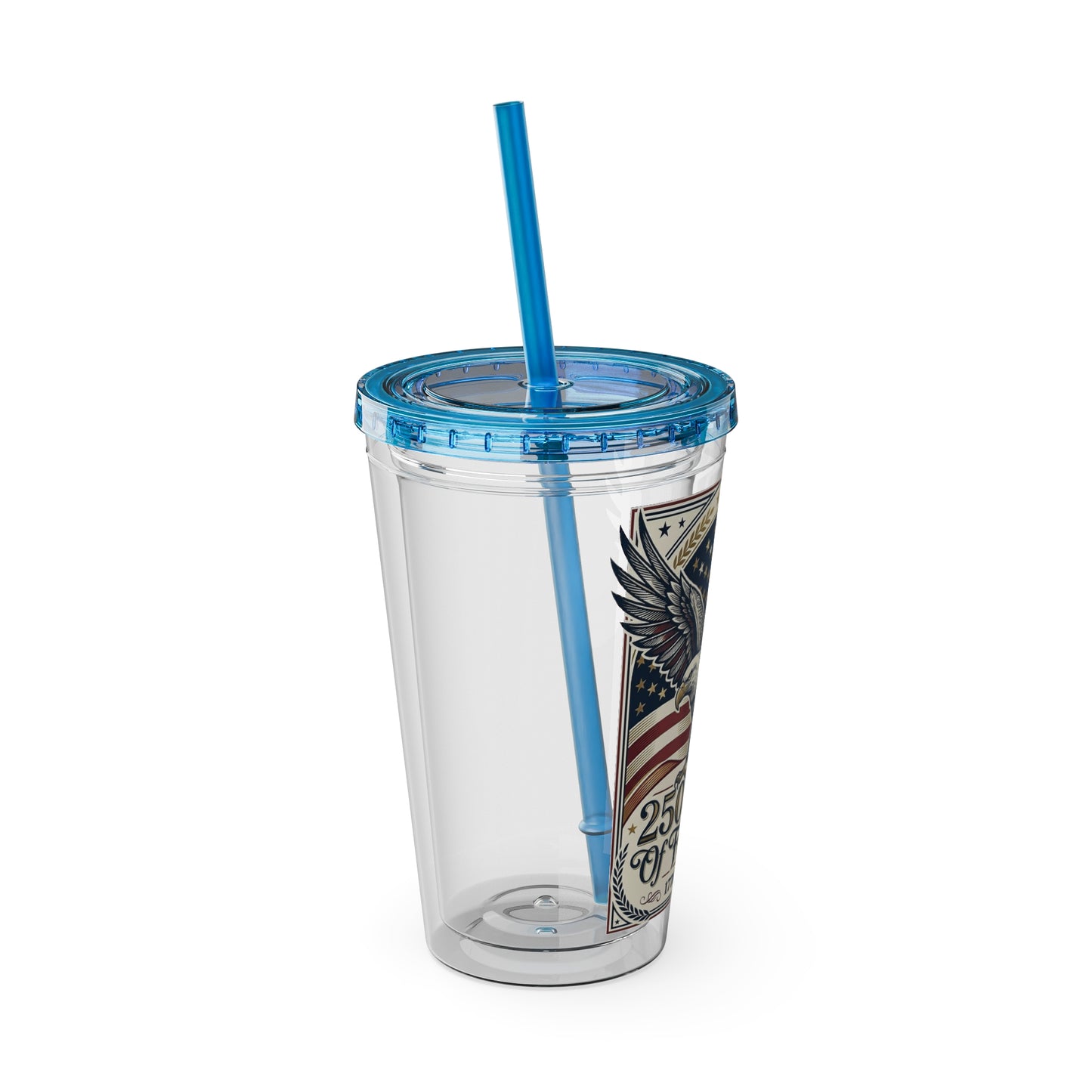 USA 250th ANNIVERSARY - Patriotic Eagle Tumbler 16oz – "250 Years of Freedom" USA Flag Straw Cup - Trending Novelties & Gifts