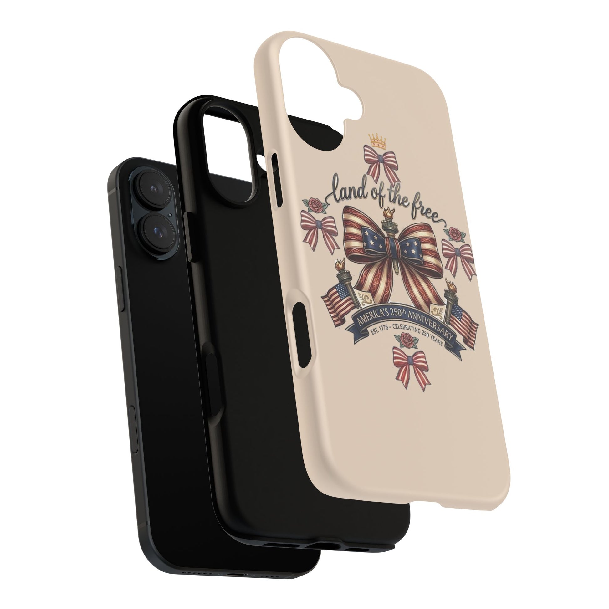 USA 250th ANNIVERSARY "Land of the Free" Tough Phone Case – USA Flag Bow Phone Cover - Trending Novelties & Gifts