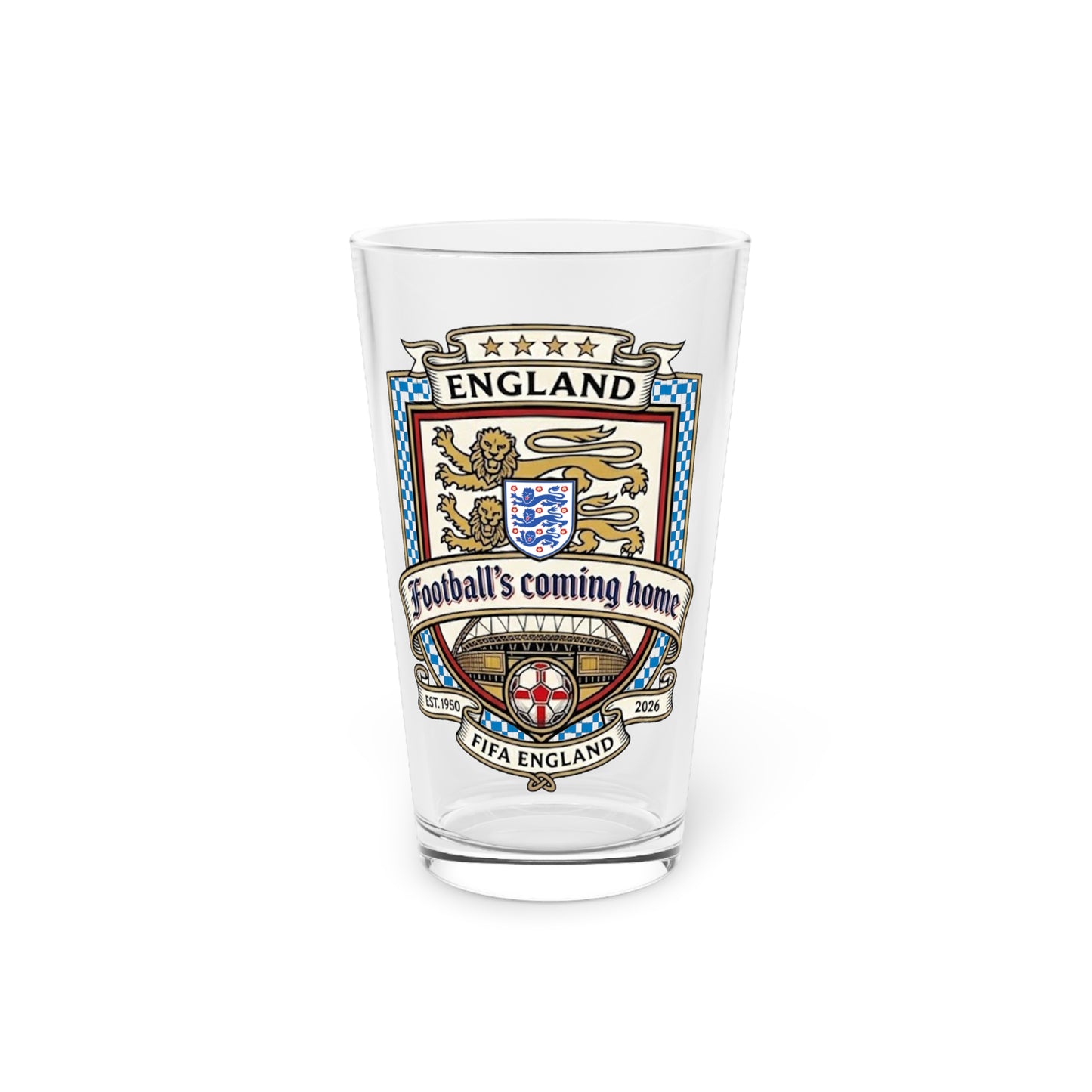 England Soccer Crest Pint Glass — "Football's Coming Home" 16oz