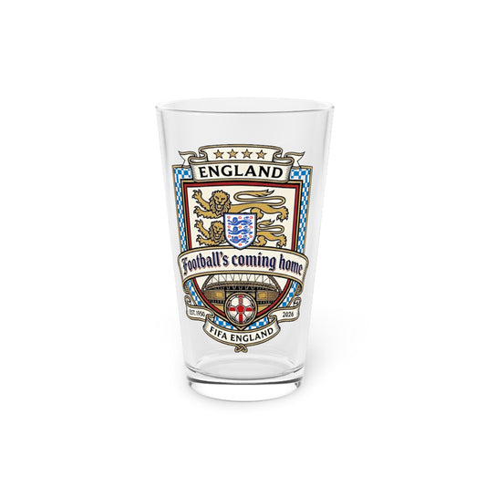 England Soccer Crest Pint Glass — "Football's Coming Home" 16oz