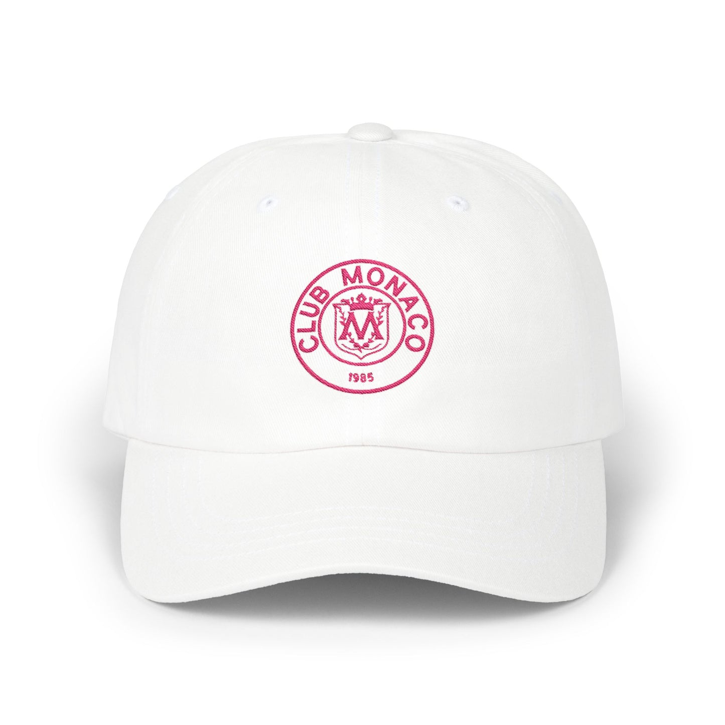 Club Monaco Embroidered Dad Cap — Classic White Baseball Hat (EM)