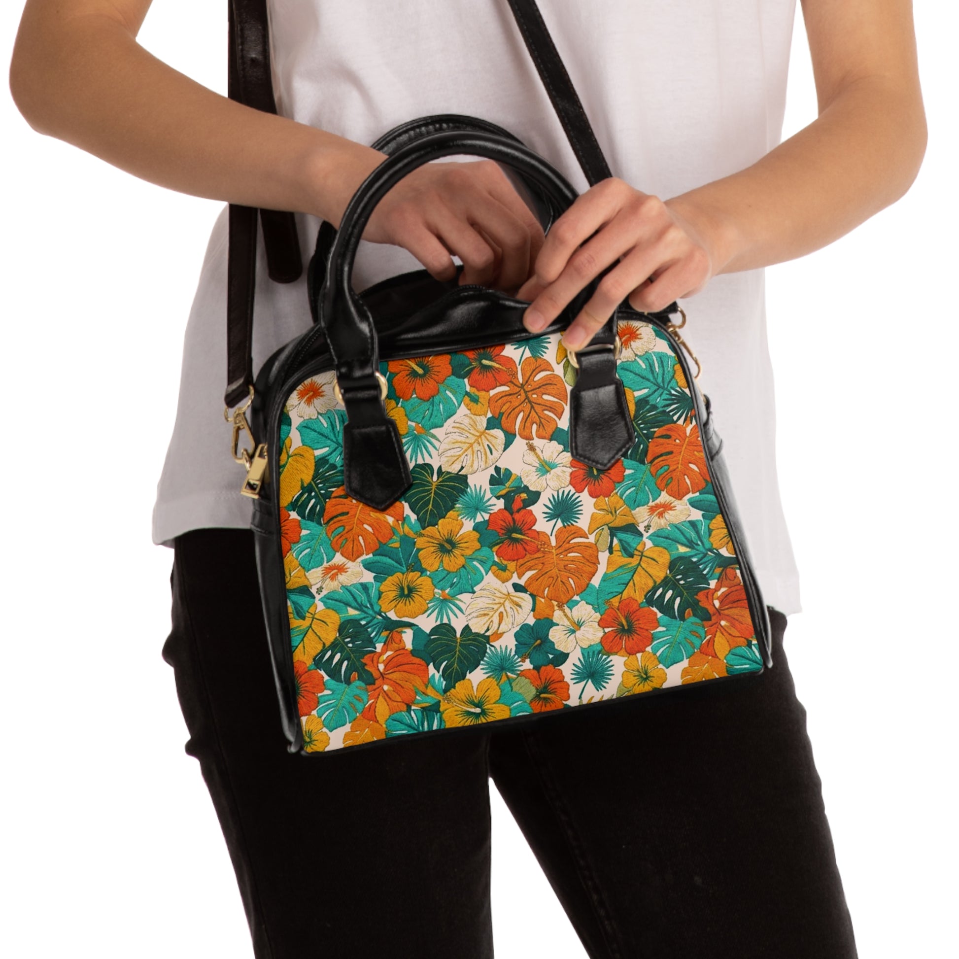 Floral Vintage Shoulder Handbag – Orange & Teal  Summer Tropical Purse - Trending Novelties & Gifts
