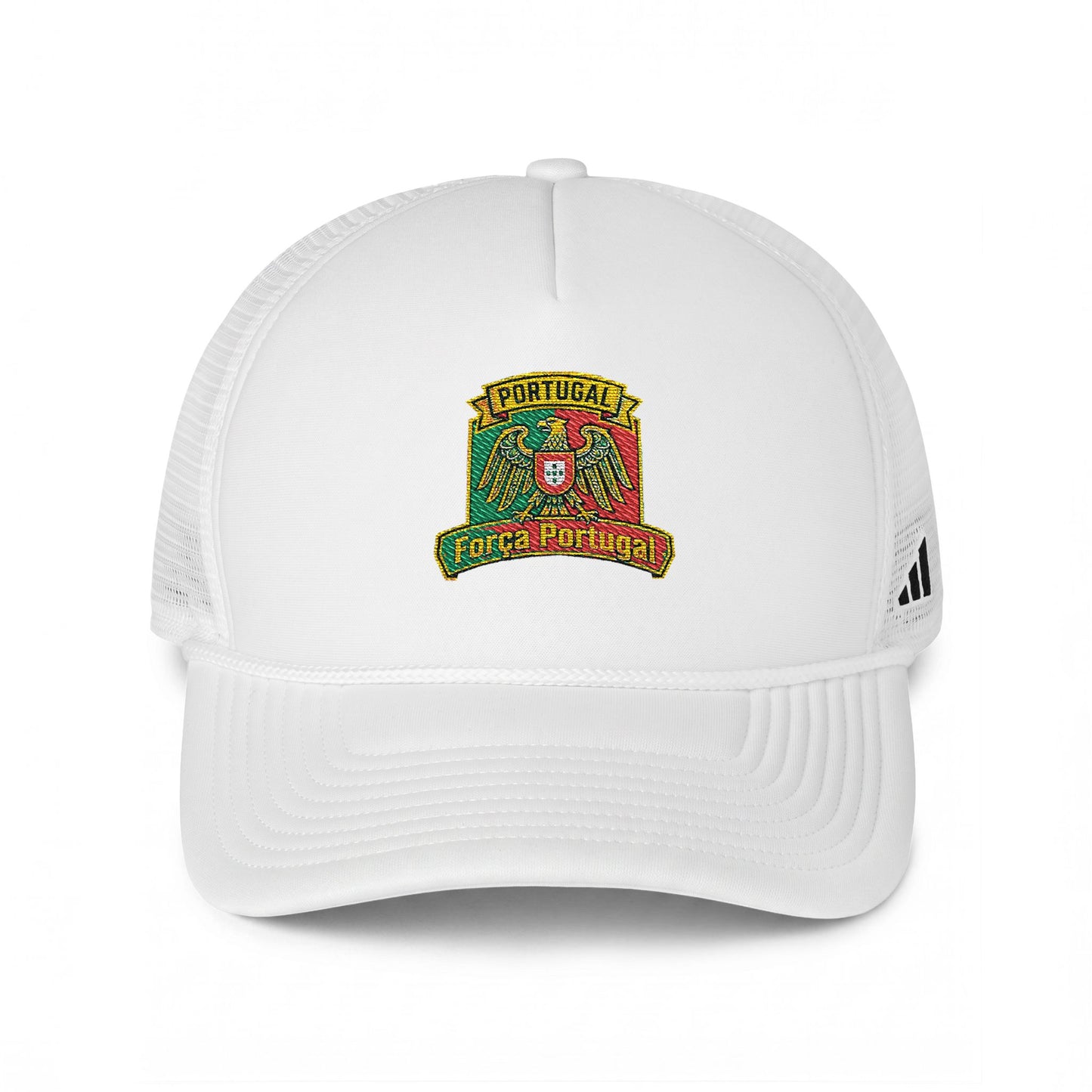 Portugal Soccer Fan Crest Trucker Cap — Embroidered Portugal Soccer Shield on Cap