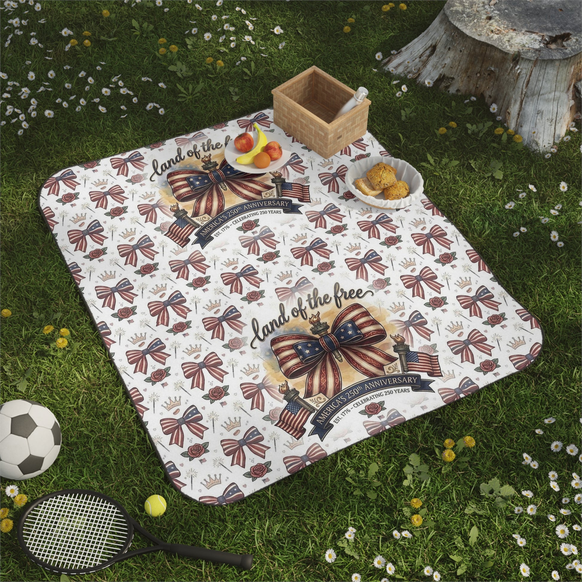USA 250th ANNIVERSARY Patriotic Picnic Blanket – America 250th ANNIVERSARY 'Land of the Free' Outdoor Throw - Trending Novelties & Gifts