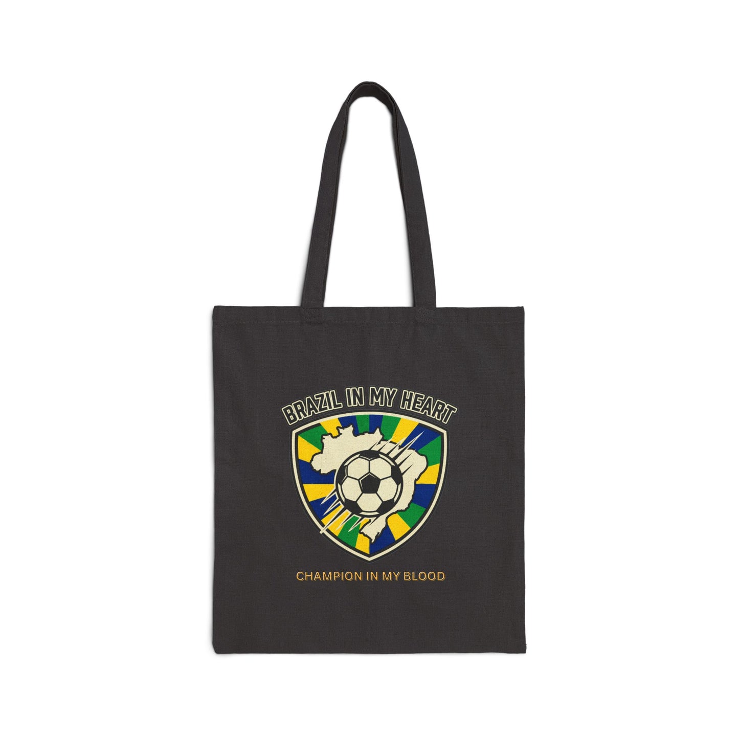 Champion in My Blood Tote, retro soccer crest, country pride, national colors - Trending Novelties & Gifts