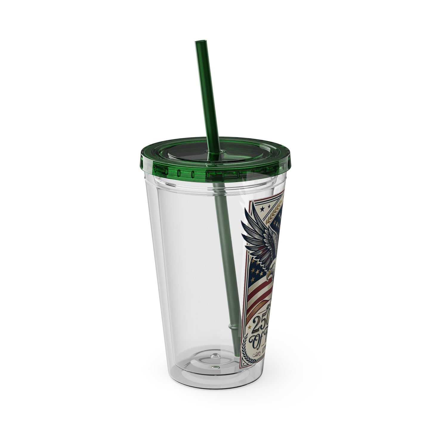 USA 250th ANNIVERSARY - Patriotic Eagle Tumbler 16oz – "250 Years of Freedom" USA Flag Straw Cup - Trending Novelties & Gifts