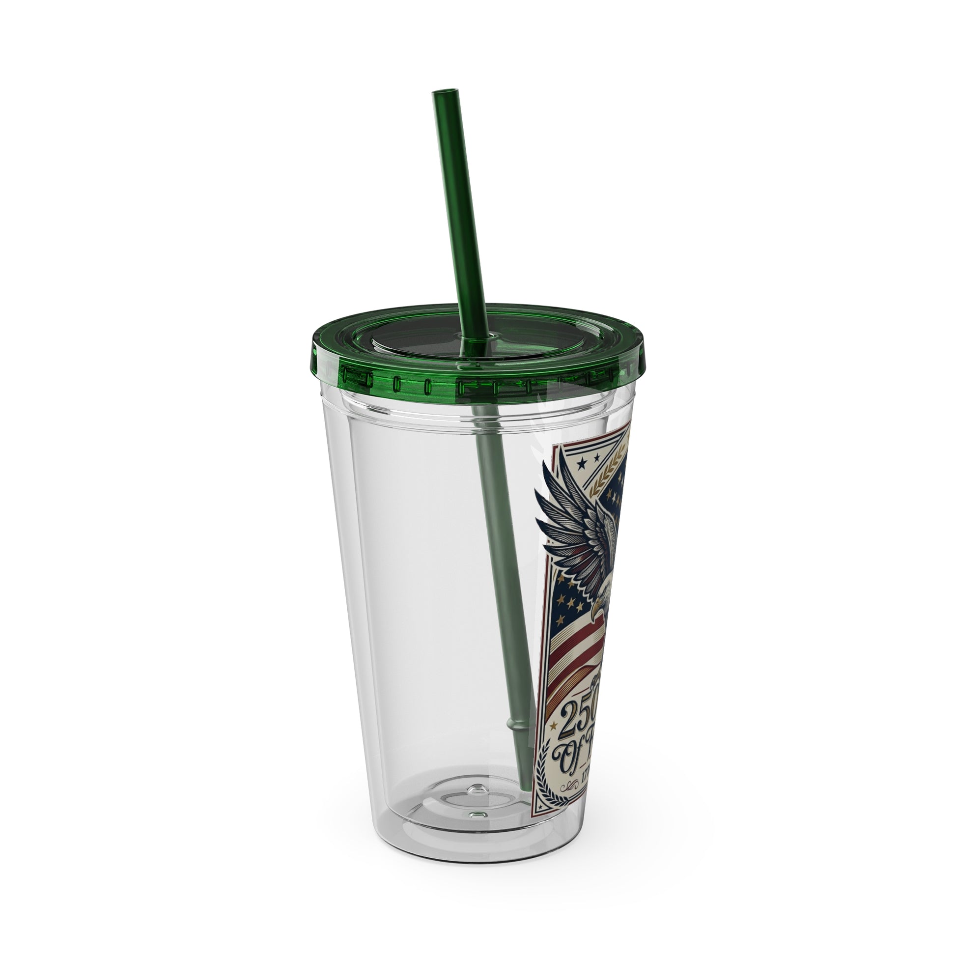 USA 250th ANNIVERSARY - Patriotic Eagle Tumbler 16oz – "250 Years of Freedom" USA Flag Straw Cup - Trending Novelties & Gifts