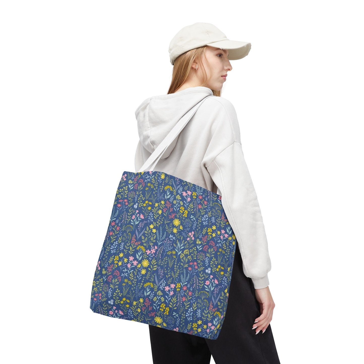 Wildflower Meadow Tote Bag — Blue Floral All-Over Print Eco Tote (summer)