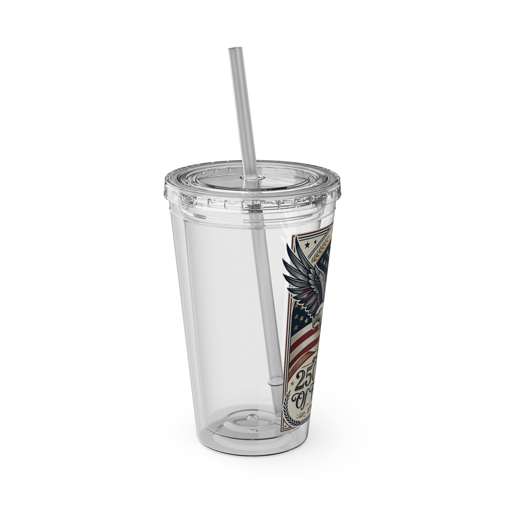 USA 250th ANNIVERSARY - Patriotic Eagle Tumbler 16oz – "250 Years of Freedom" USA Flag Straw Cup - Trending Novelties & Gifts