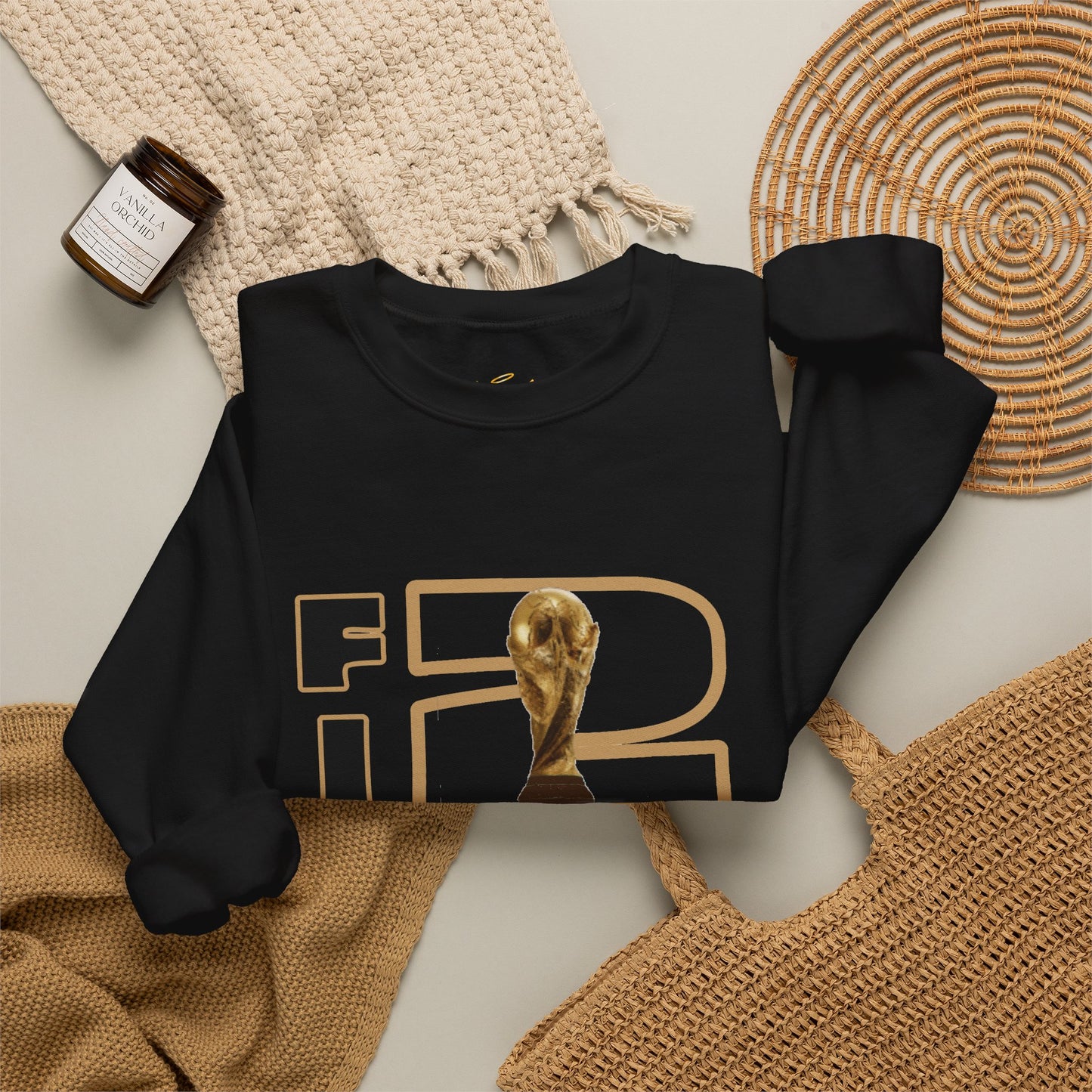 FIFA World Cup 2026 Crewneck Sweatshirt — Gold Trophy & Soccer Ball Design