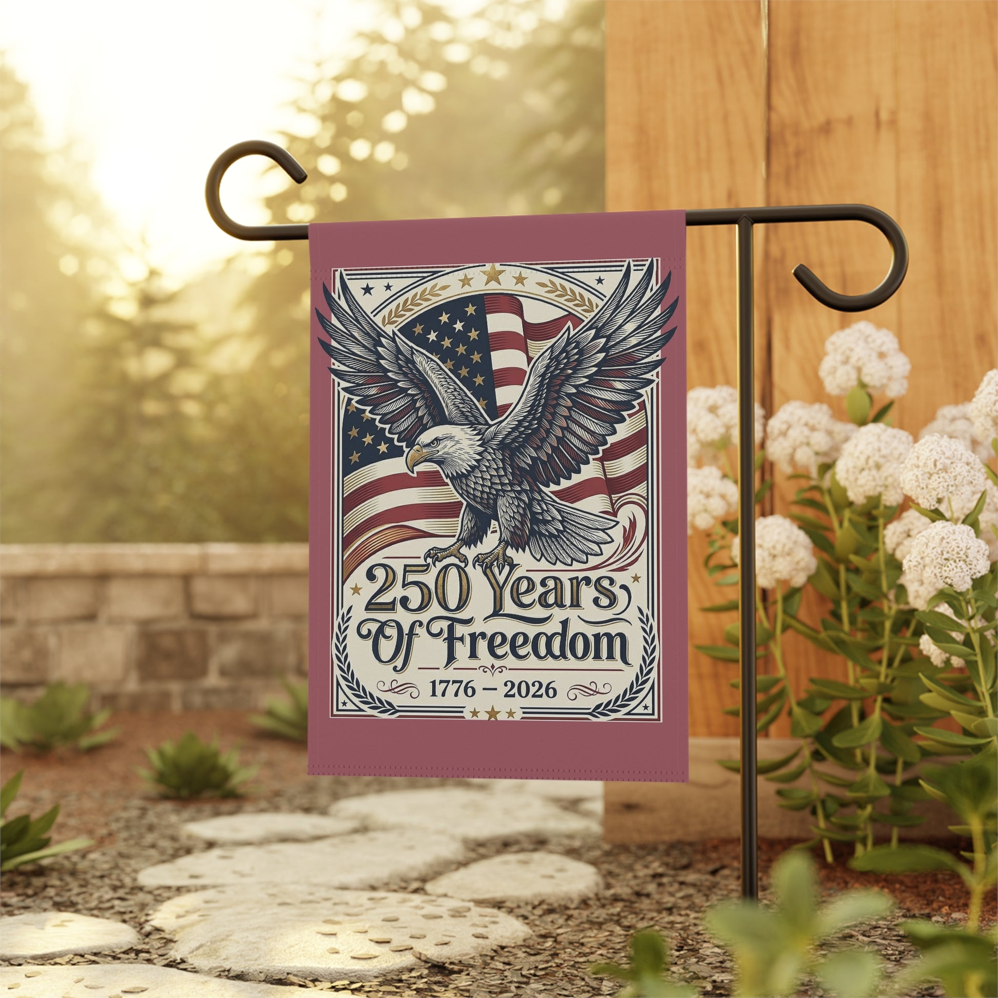 Patriotic Garden Flag — "250 Years of Freedom, USA 250th ANNIVERSARY Flag Banner - Trending Novelties & Gifts