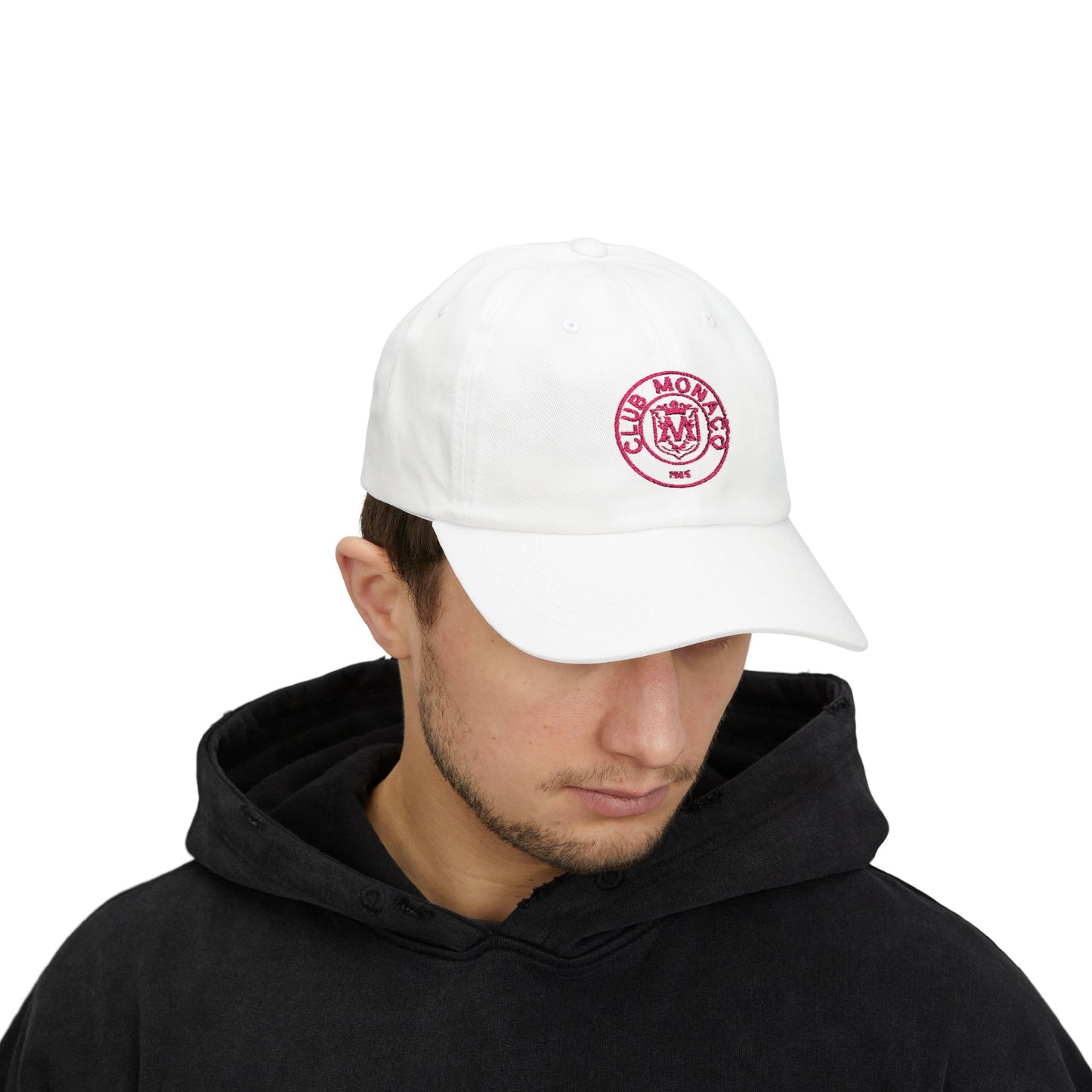 Club Monaco Embroidered Dad Cap — Classic White Baseball Hat (EM)