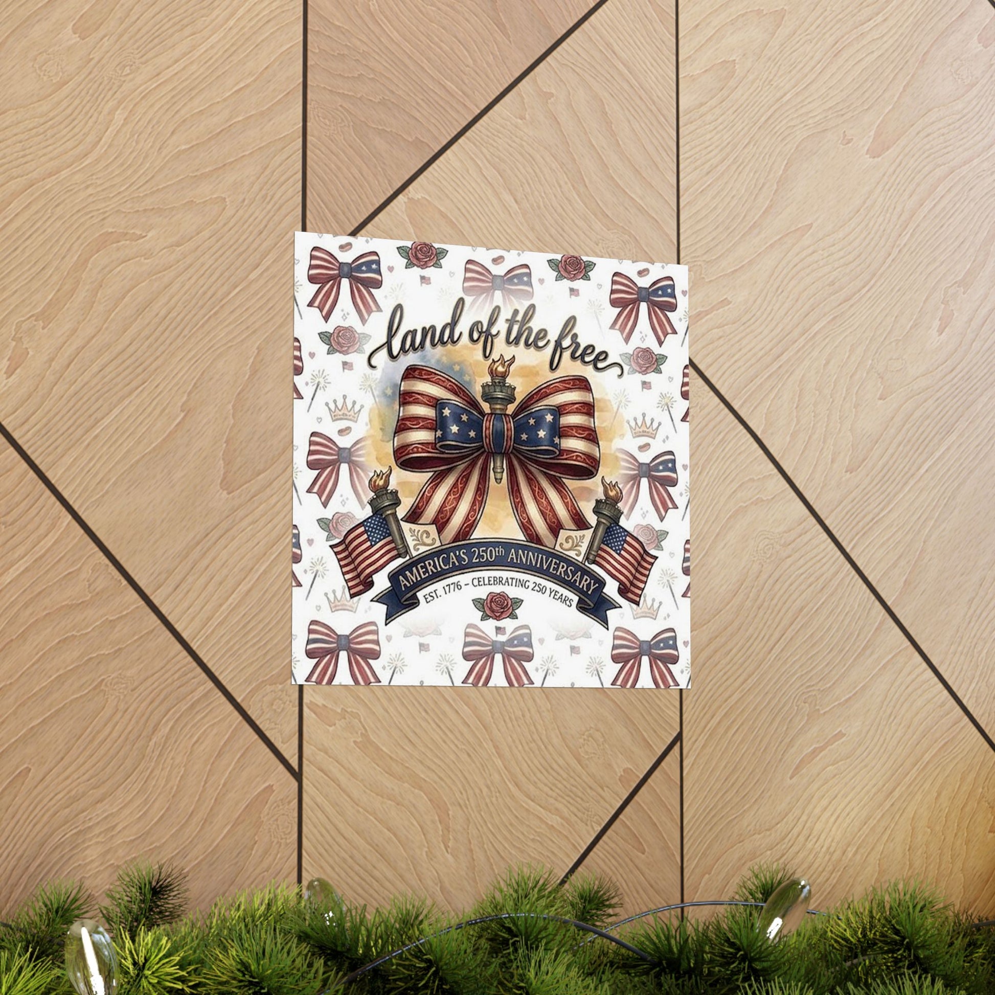 Land of the Free Patriotic Matte Poster — USA 250th Anniversary Bow Wall Art - Trending Novelties & Gifts