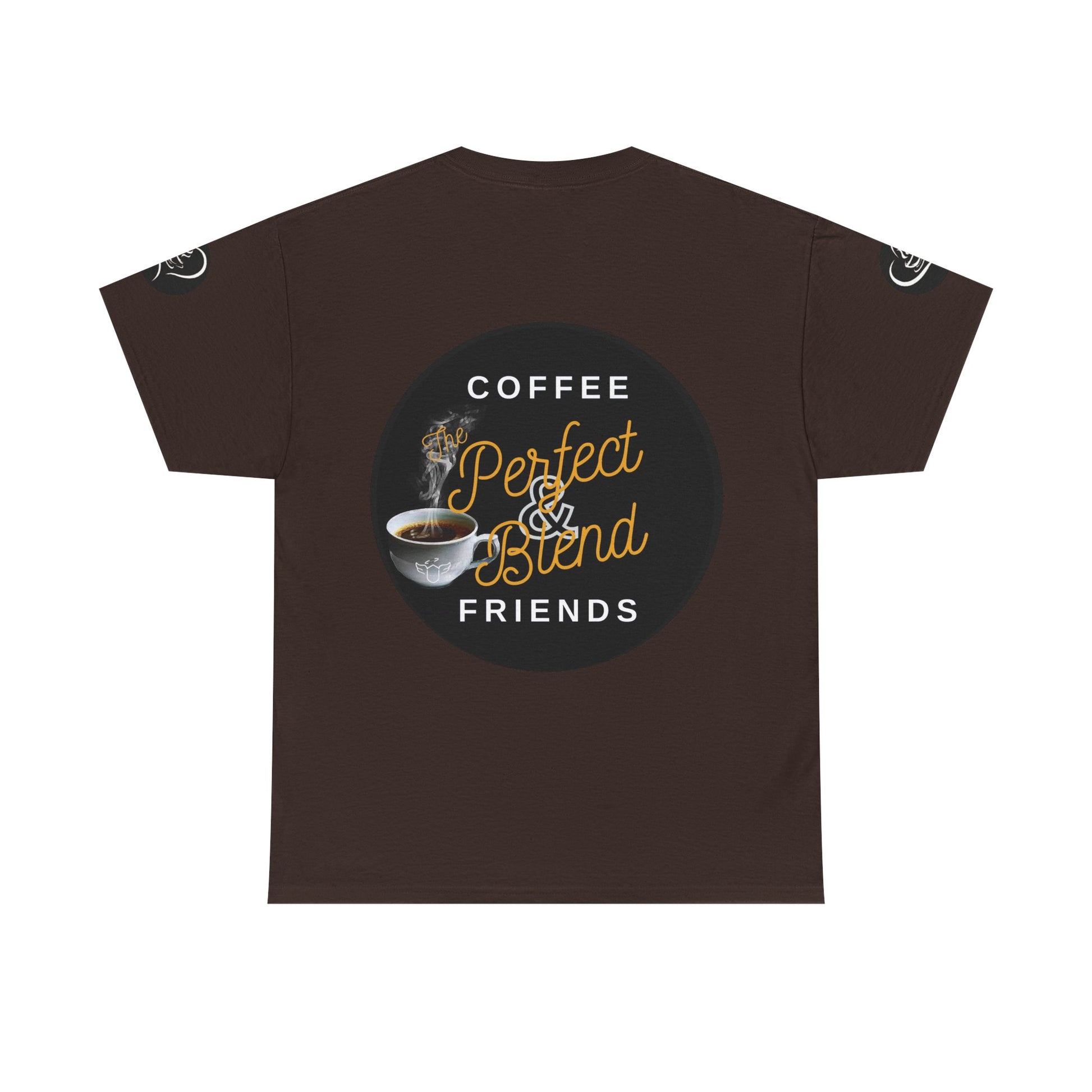Coffee Lovers Cotton T-shirt, Brown t-shirt with coffee-themed graphic and text on a white background