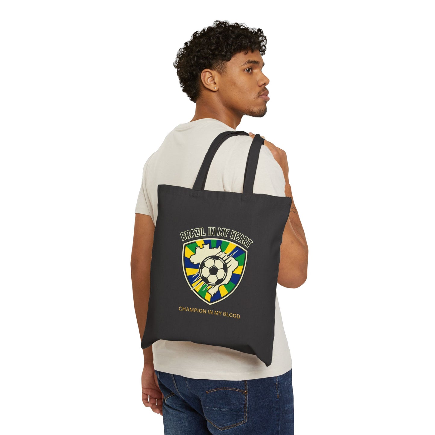 Champion in My Blood Tote, retro soccer crest, country pride, national colors - Trending Novelties & Gifts
