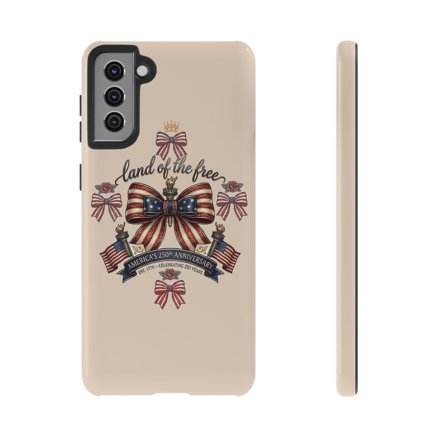 USA 250th ANNIVERSARY "Land of the Free" Tough Phone Case – USA Flag Bow Phone Cover - Trending Novelties & Gifts