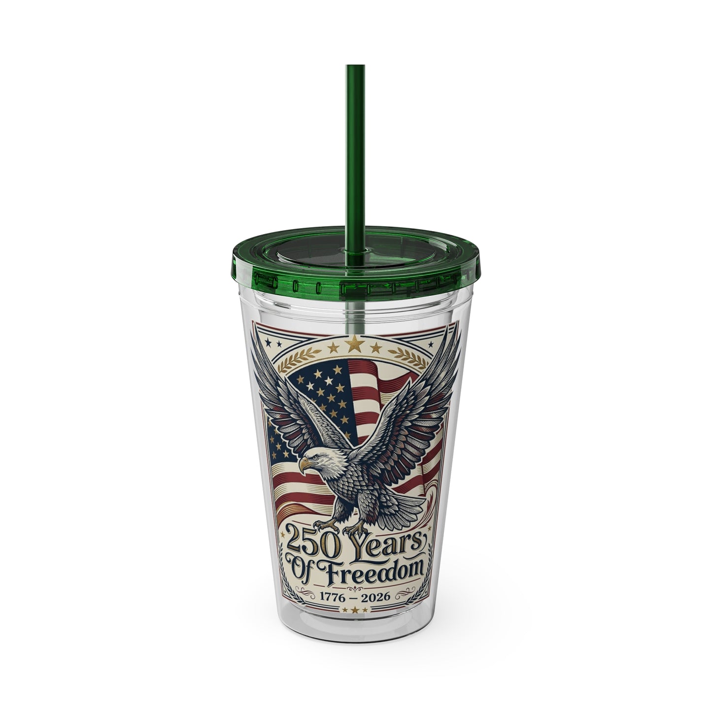 USA 250th ANNIVERSARY - Patriotic Eagle Tumbler 16oz – "250 Years of Freedom" USA Flag Straw Cup - Trending Novelties & Gifts