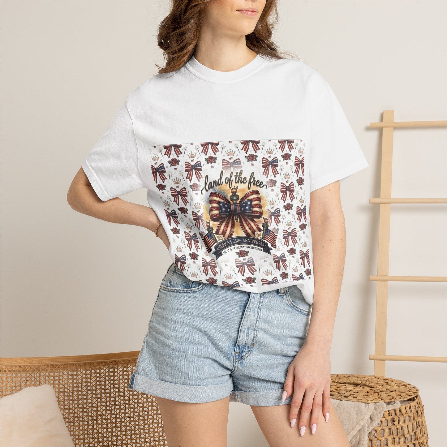 USA 250th Patriotic T-Shirt — American Flag Bow Graphic Tee - Trending Novelties & Gifts