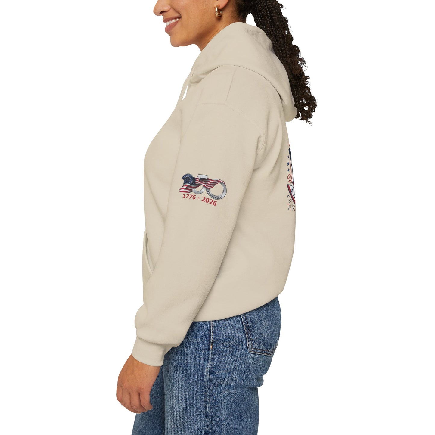 Catholic Faith, Family & Freedom Hoodie - Patriotic American Flag Cross Pullover (USA 250th)