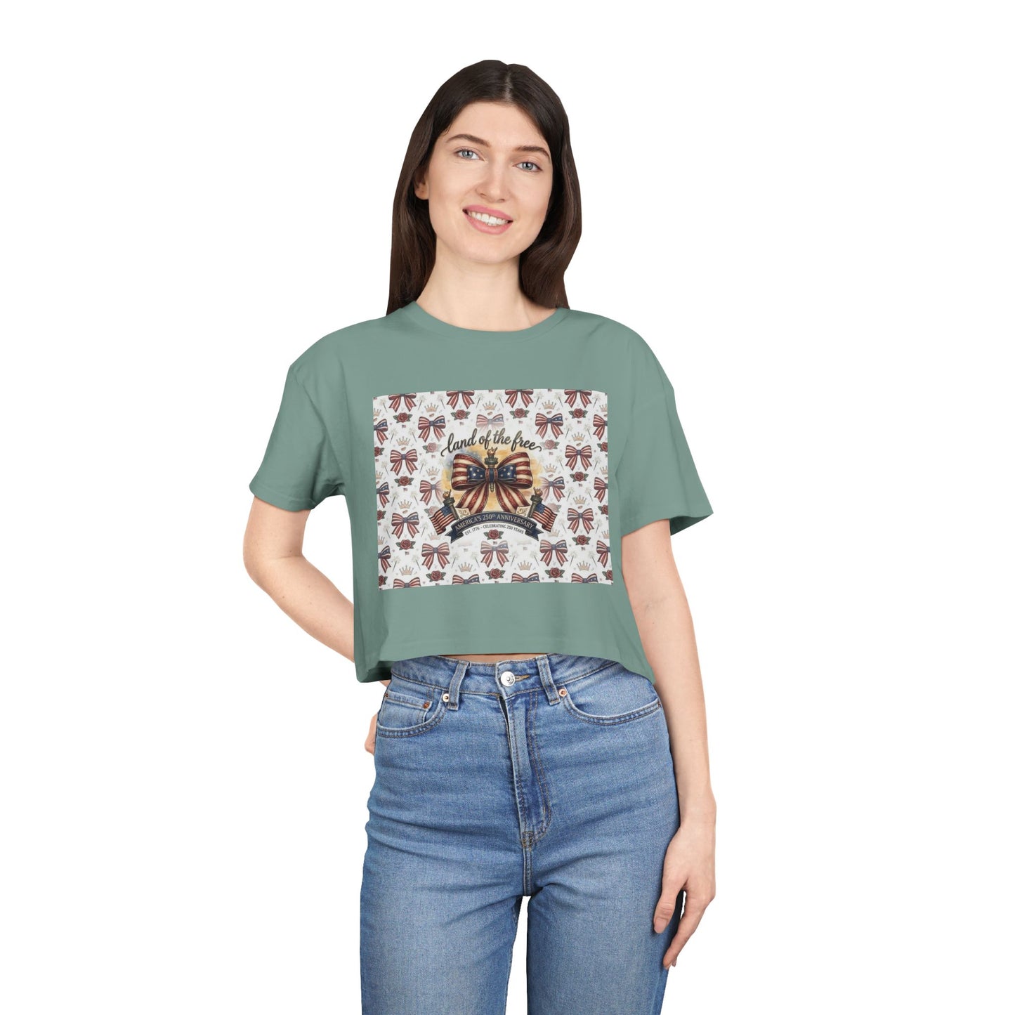 USA 250th ANNIVERSARY Women’s Crop Tee — Patriotic "Land of the Free" Women’s Crop Tee - Trending Novelties & Gifts