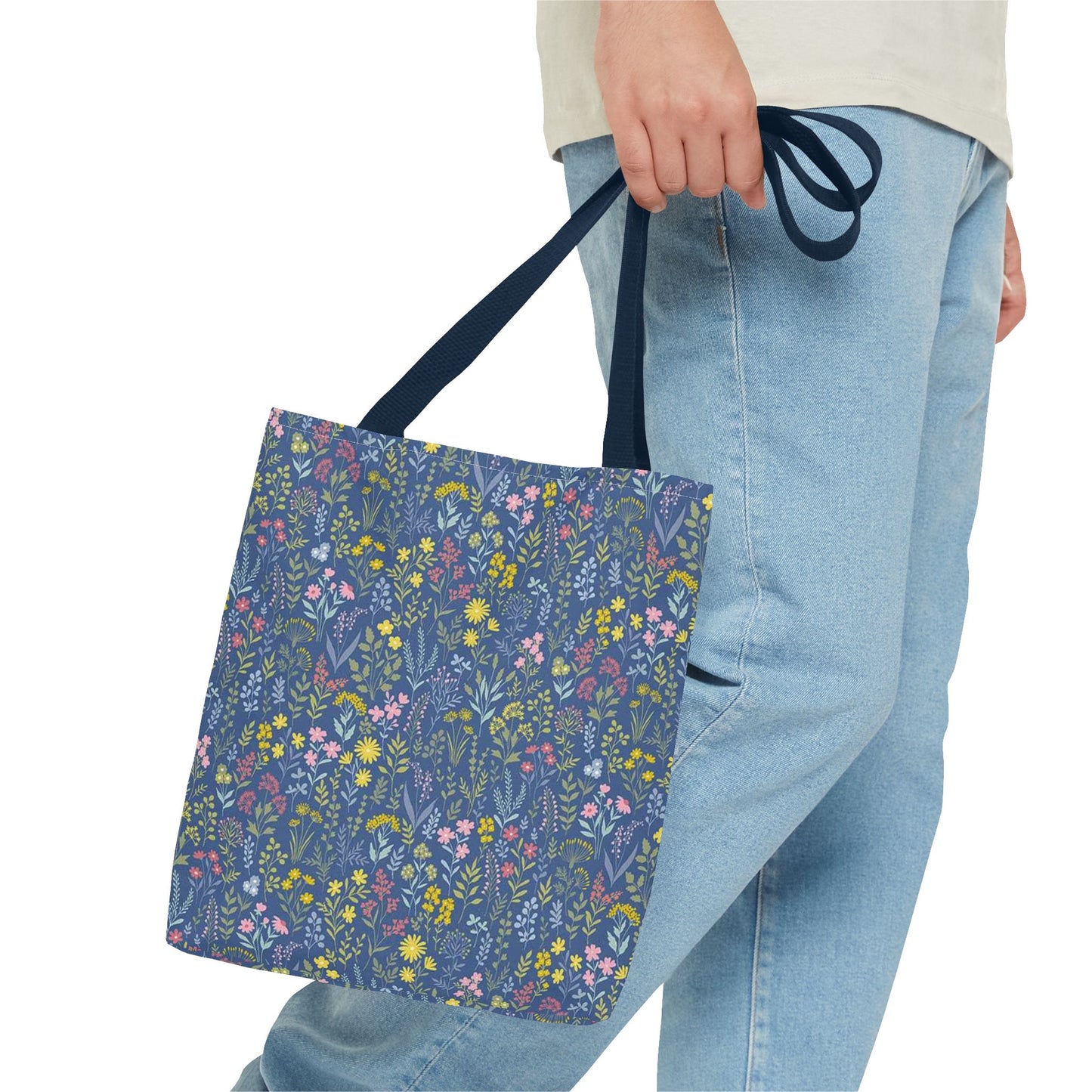 Wildflower Meadow Tote Bag — Blue Floral All-Over Print Eco Tote (summer)
